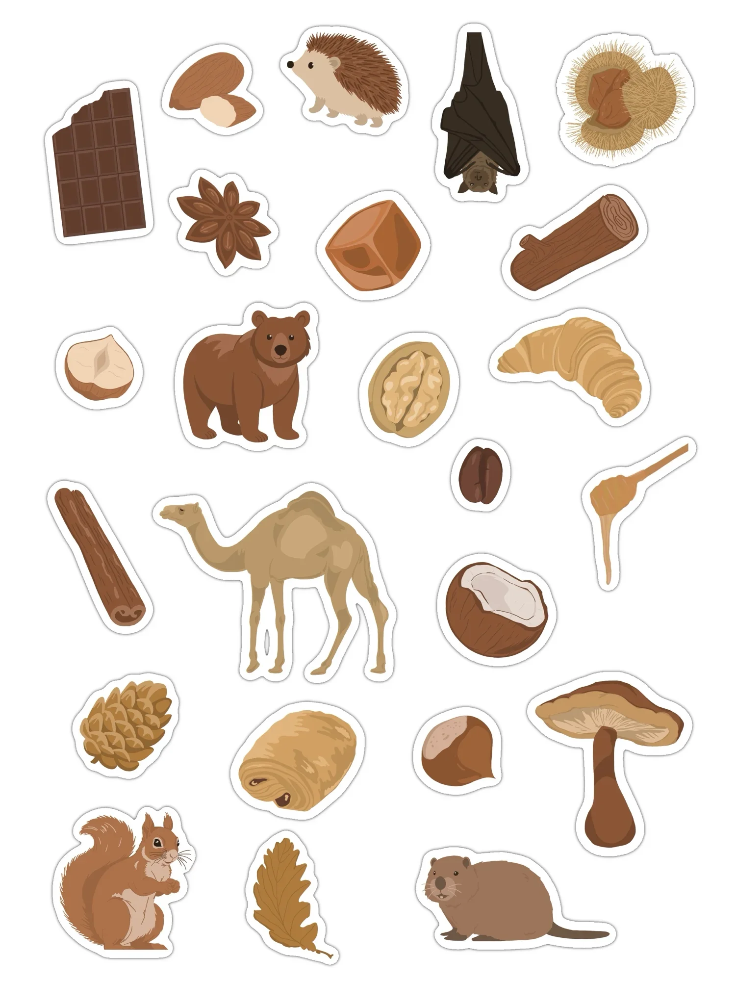 Pack stickers détaillé "La vie en marron", symboles marrons, stickers waterproof