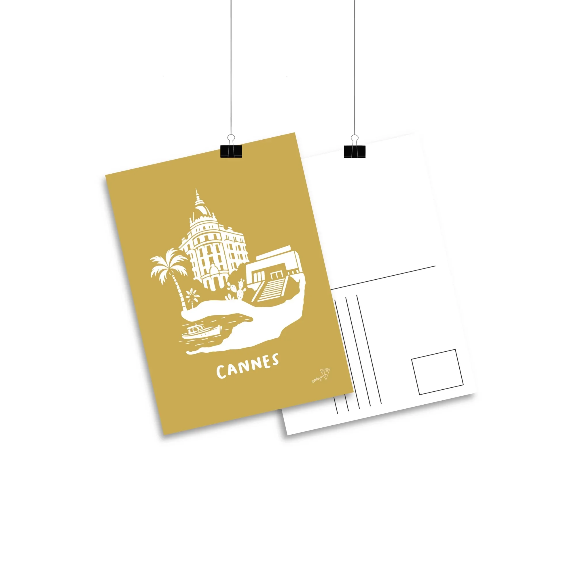 Carte postale de la ville de Cannes, fond doré, imprimé recto-verso sur papier 350g