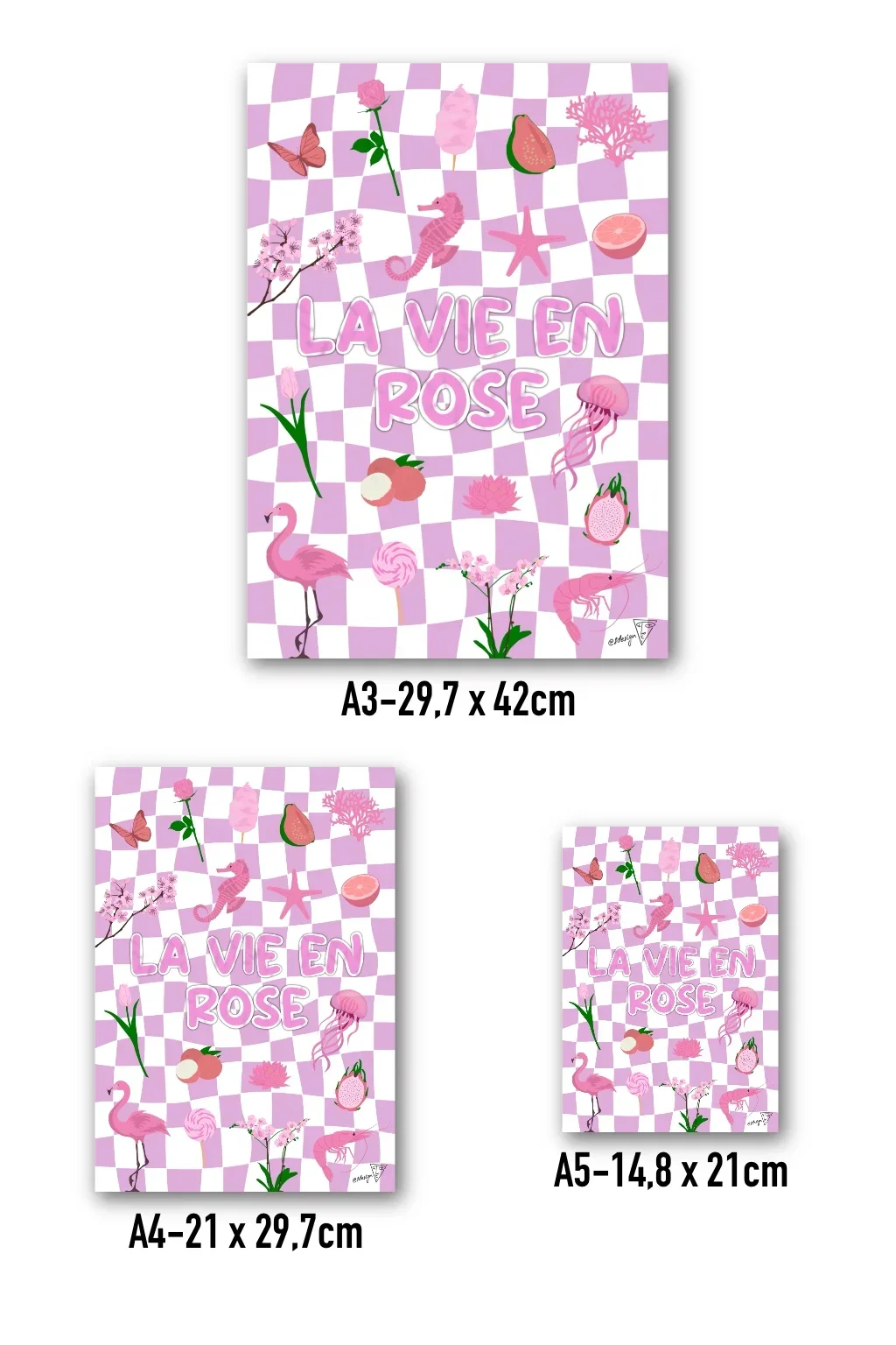 Affiche "La vie en rose" disponibles en format A3, A4, et A5