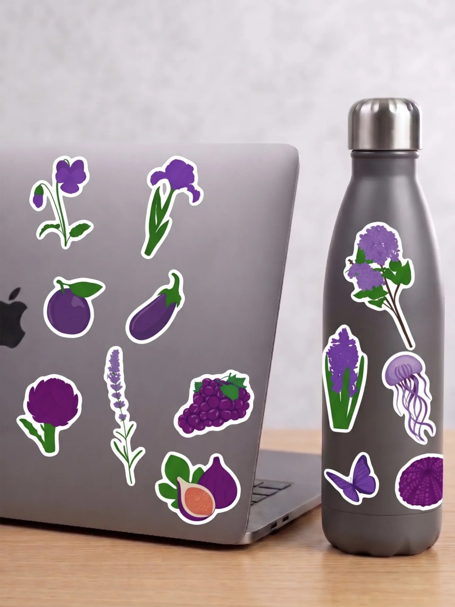 Pack stickers mise en situation "La vie en violet", symboles violets, stickers waterproof