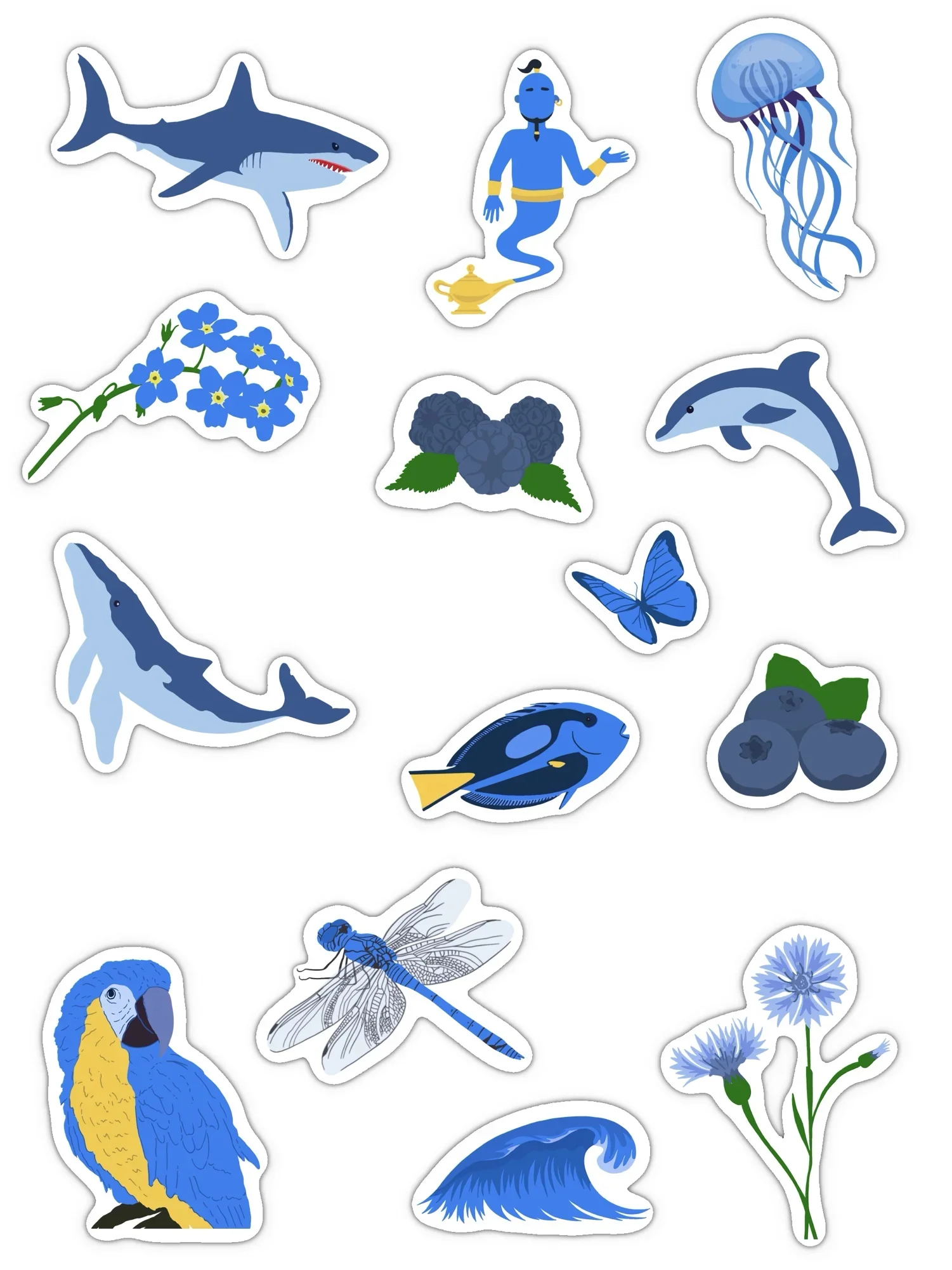 Pack stickers détaillé "La vie en bleu", symboles bleus, stickers waterproof