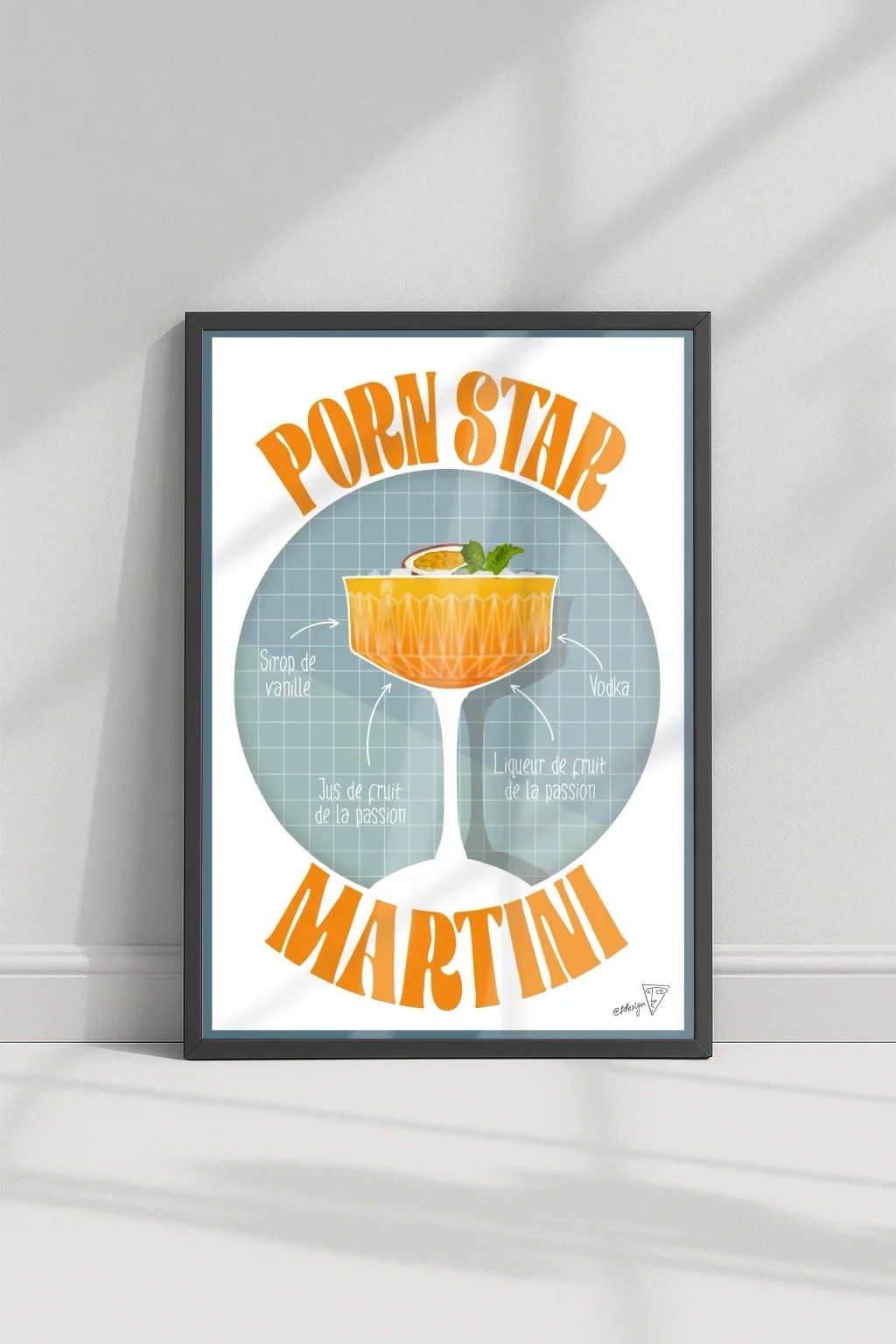 Affiche cocktail Porn Star Martini dans un cadre, décoration murale