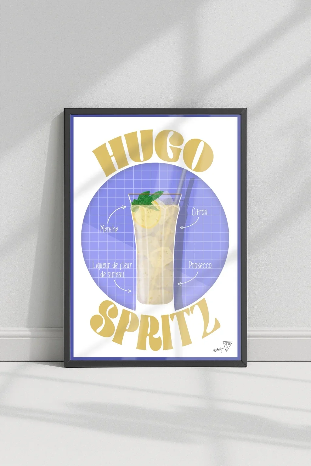 Affiche cocktail Hugo Spritz dans un cadre, décoration murale