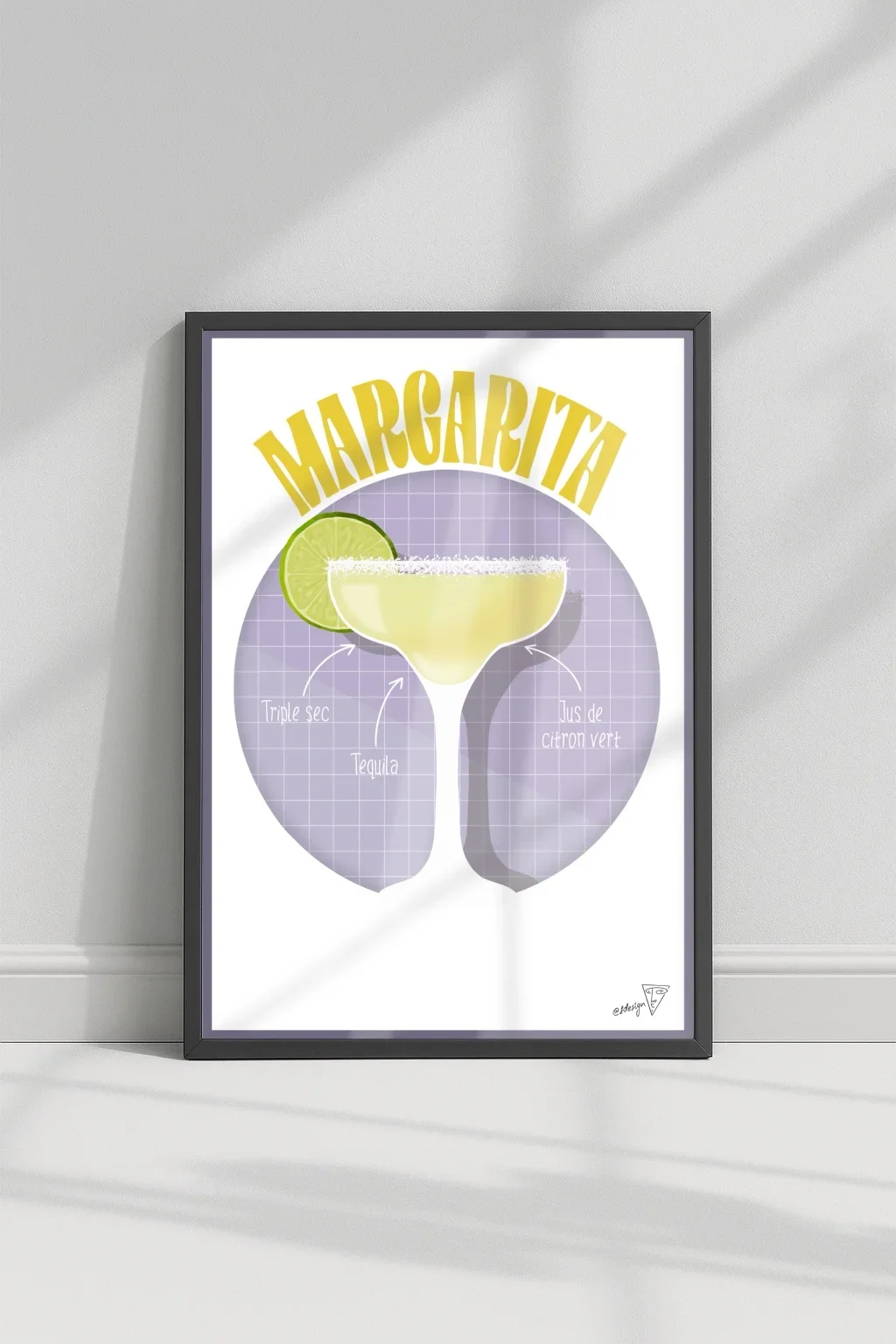 Affiche cocktail Margarita dans un cadre, décoration murale