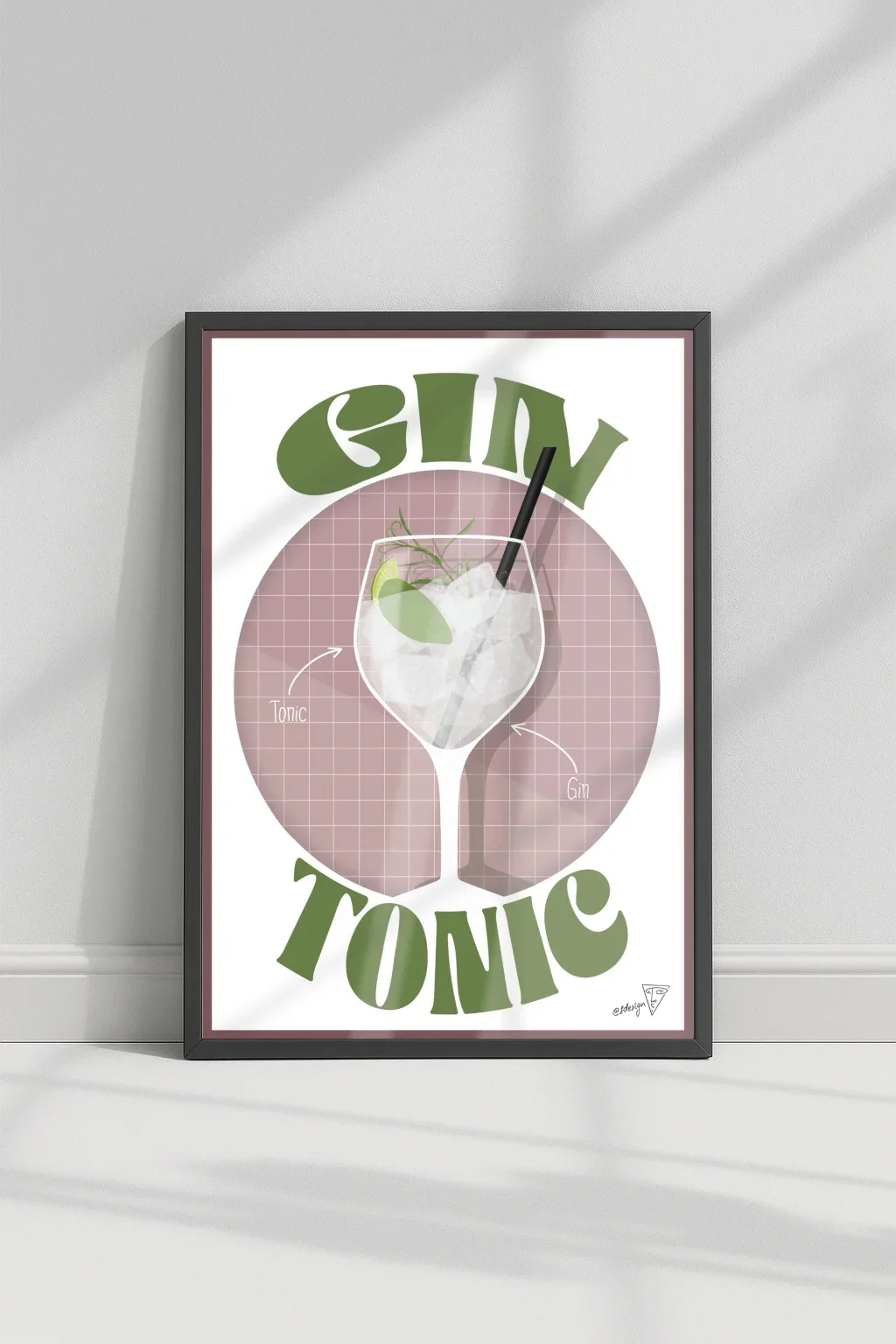 Affiche cocktail Gin Tonic dans un cadre, décoration murale