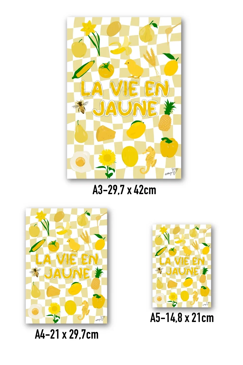 Affiche "La vie en jaune" disponibles en format A3, A4, et A5