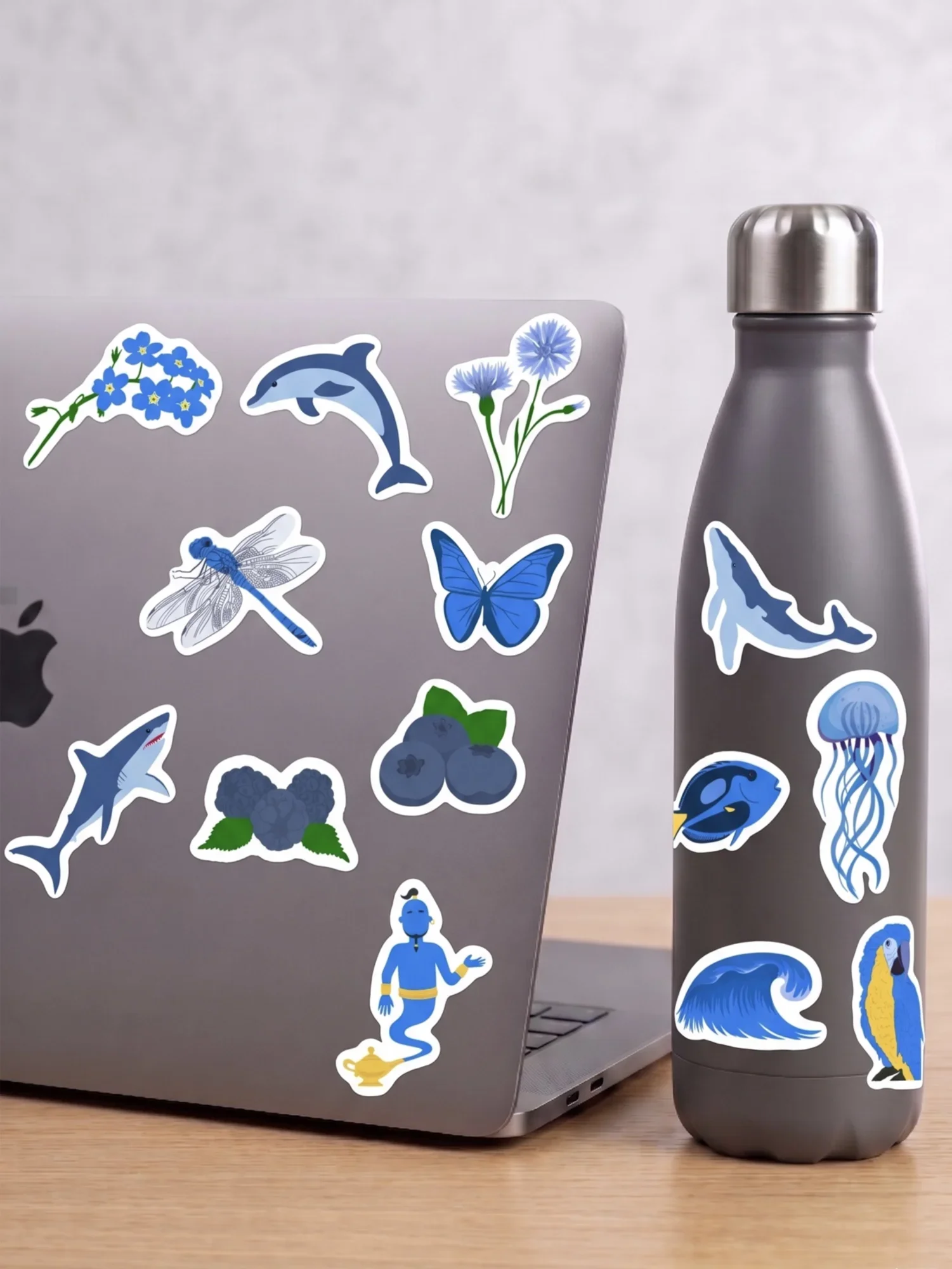 Pack stickers mise en situation "La vie en bleu", symboles bleus, stickers waterproof