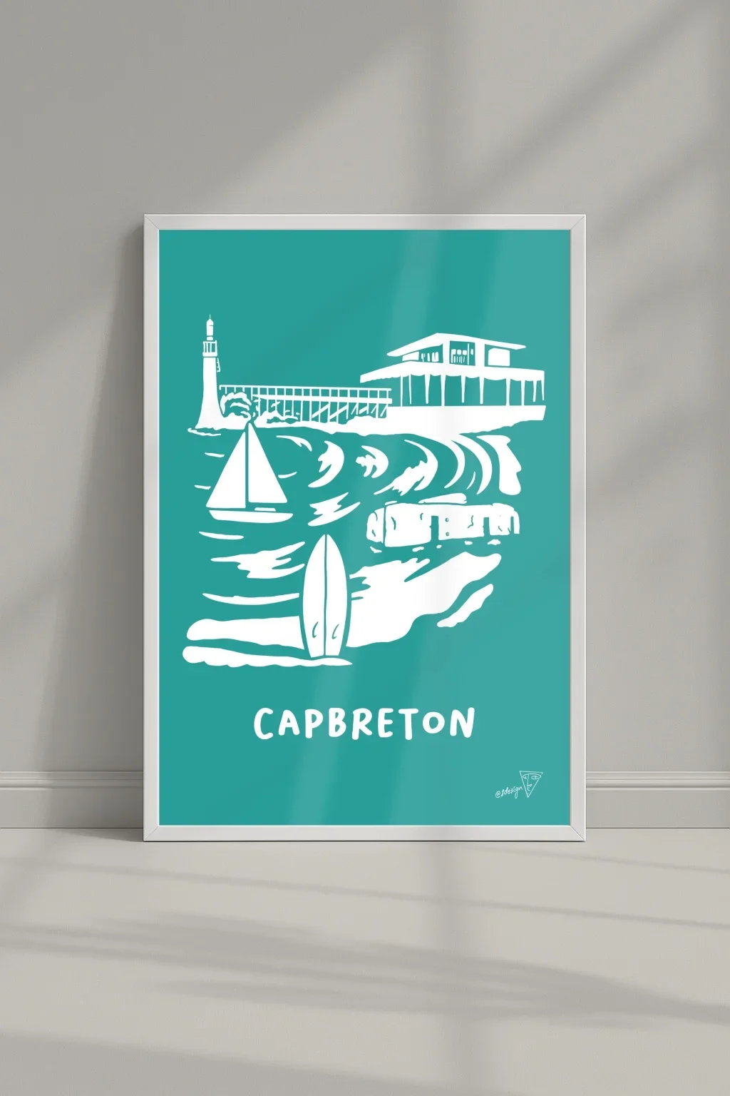Affiche ville Capbreton dans un cadre, illustration graphique verte et blanche des Landes