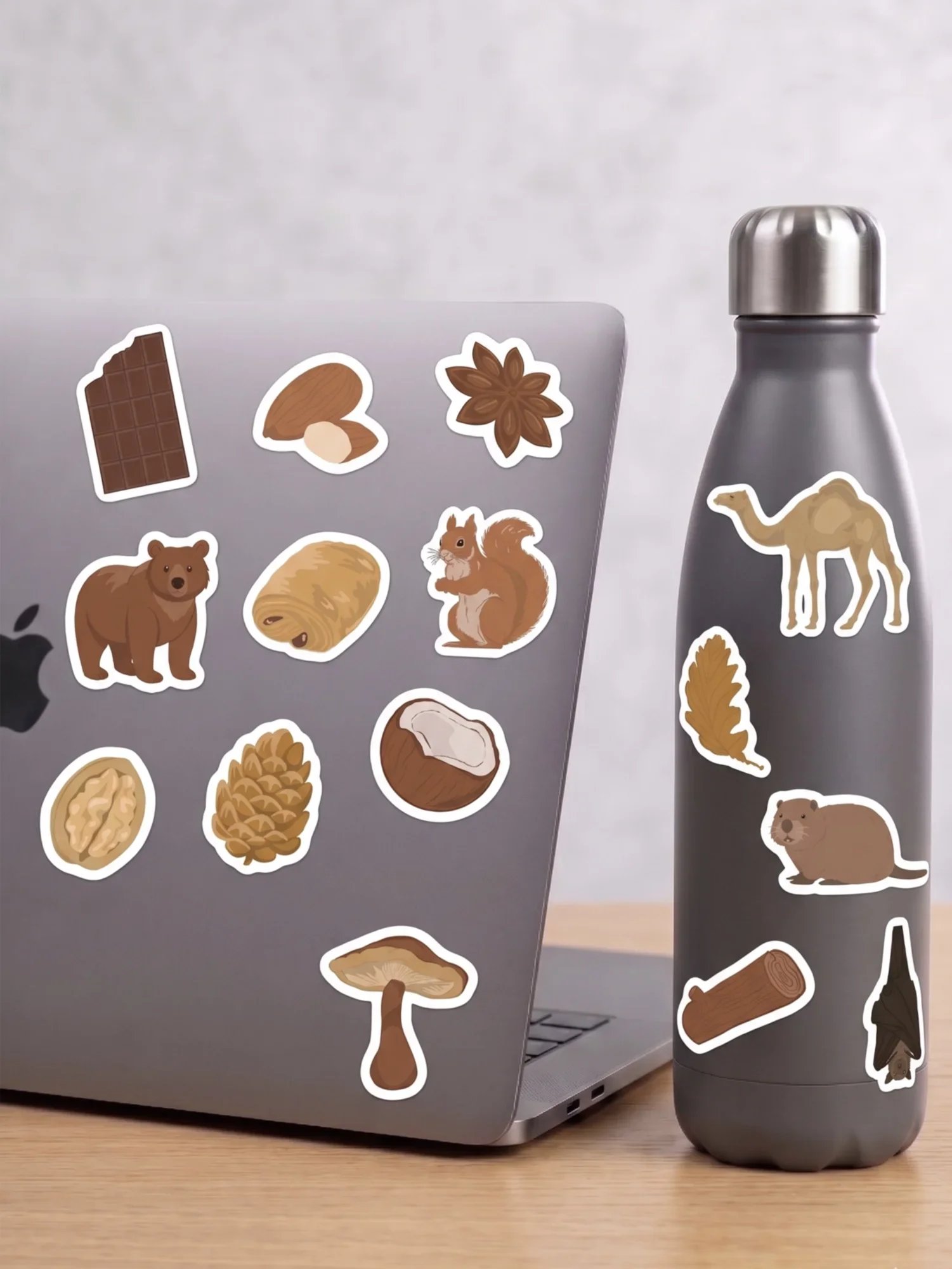 Pack stickers mise en situation "La vie en marron", symboles marrons, stickers waterproof
