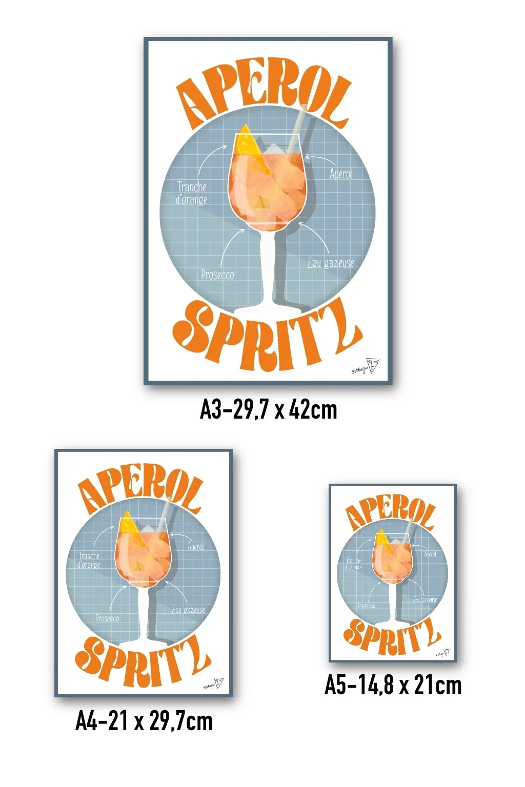 Affiche cocktail Apéro Spritz disponible en formats A3, A4, A5 - création SDesiGn