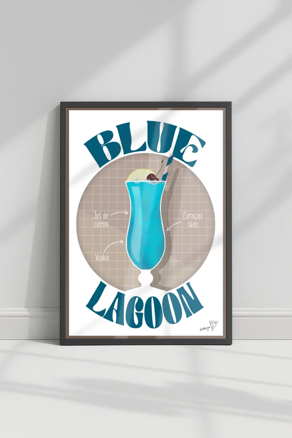 Affiche cocktail Blue Lagoon dans un cadre, décoration murale