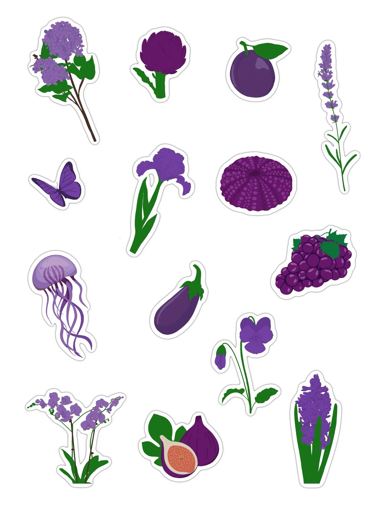 Pack stickers détaillé "La vie en violet", symboles violets, stickers waterproof