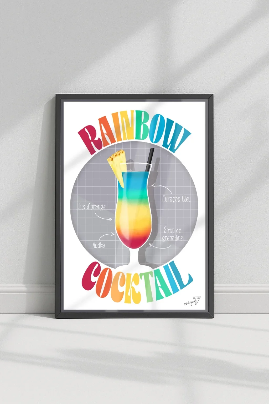 Affiche cocktail Rainbow Cocktail dans un cadre, décoration murale