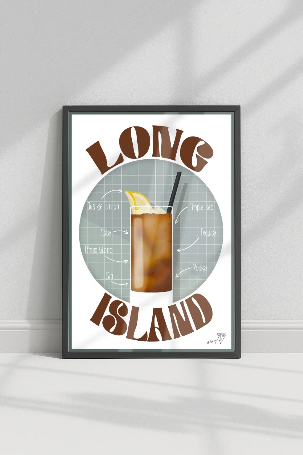 Affiche cocktail Long Island dans un cadre, décoration murale
