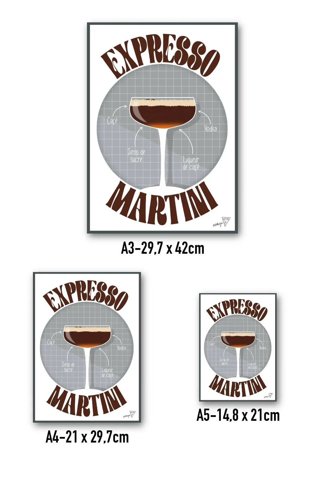Affiche cocktail Expresso Martini disponible en formats A3, A4, A5 - création SDesiGn