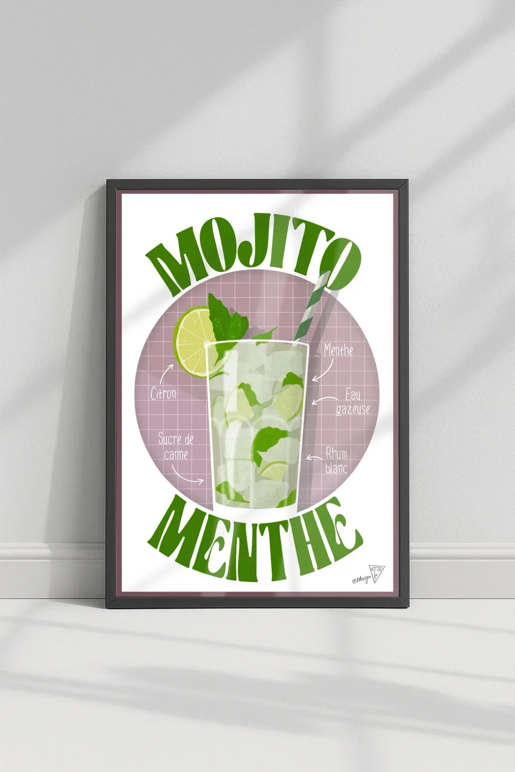 Affiche cocktail Mojito Menthe dans un cadre, décoration murale