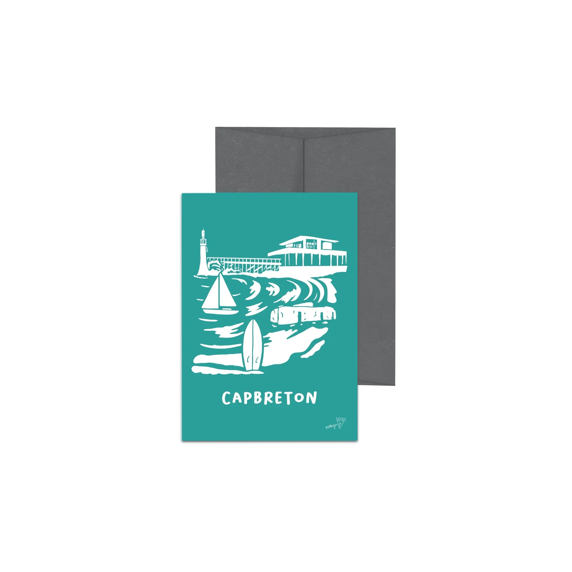 Carte postale de la ville de Capbreton, fond vert, avec enveloppe