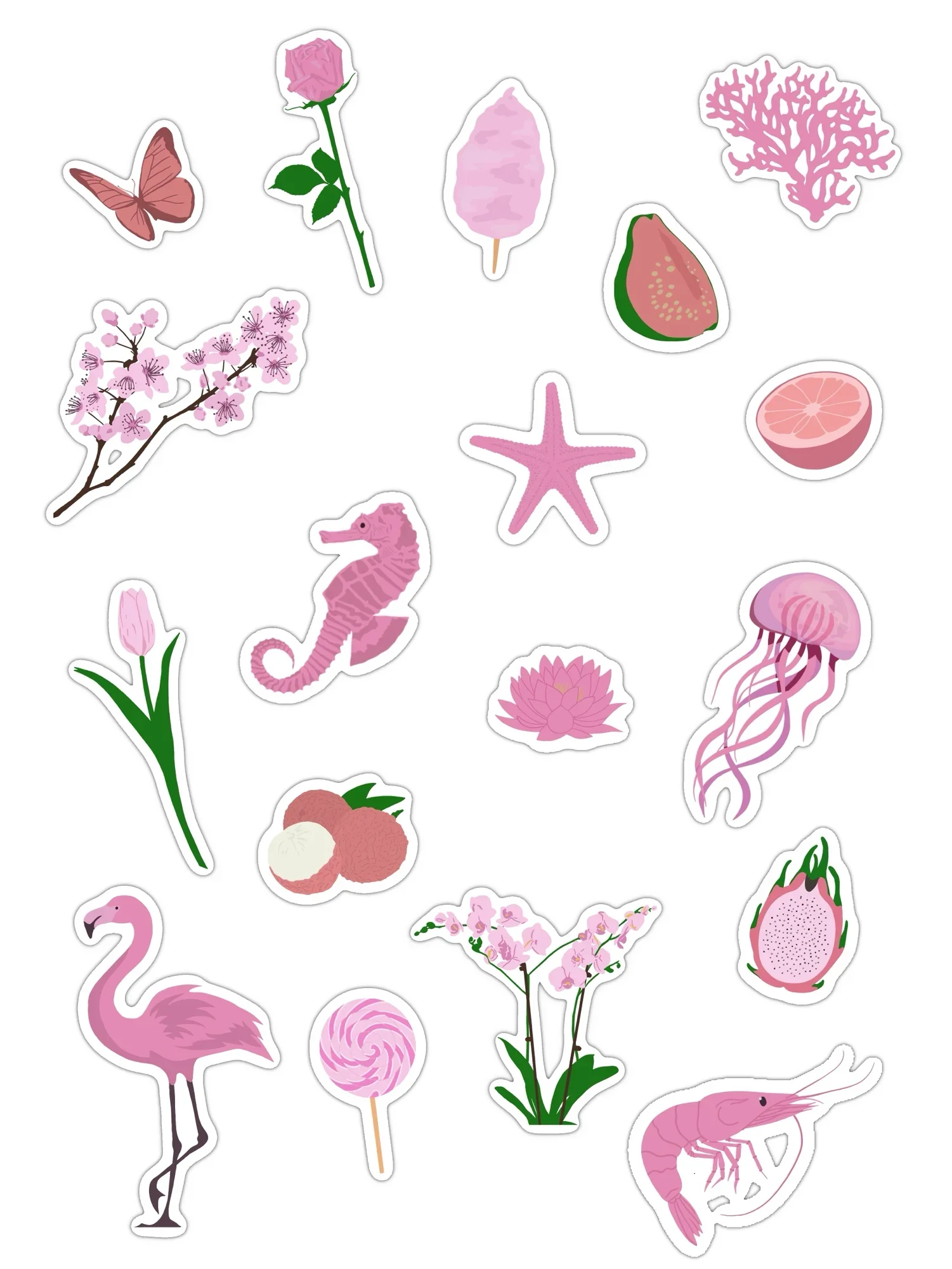Pack stickers détaillé "La vie en rose", symboles roses, stickers waterproof