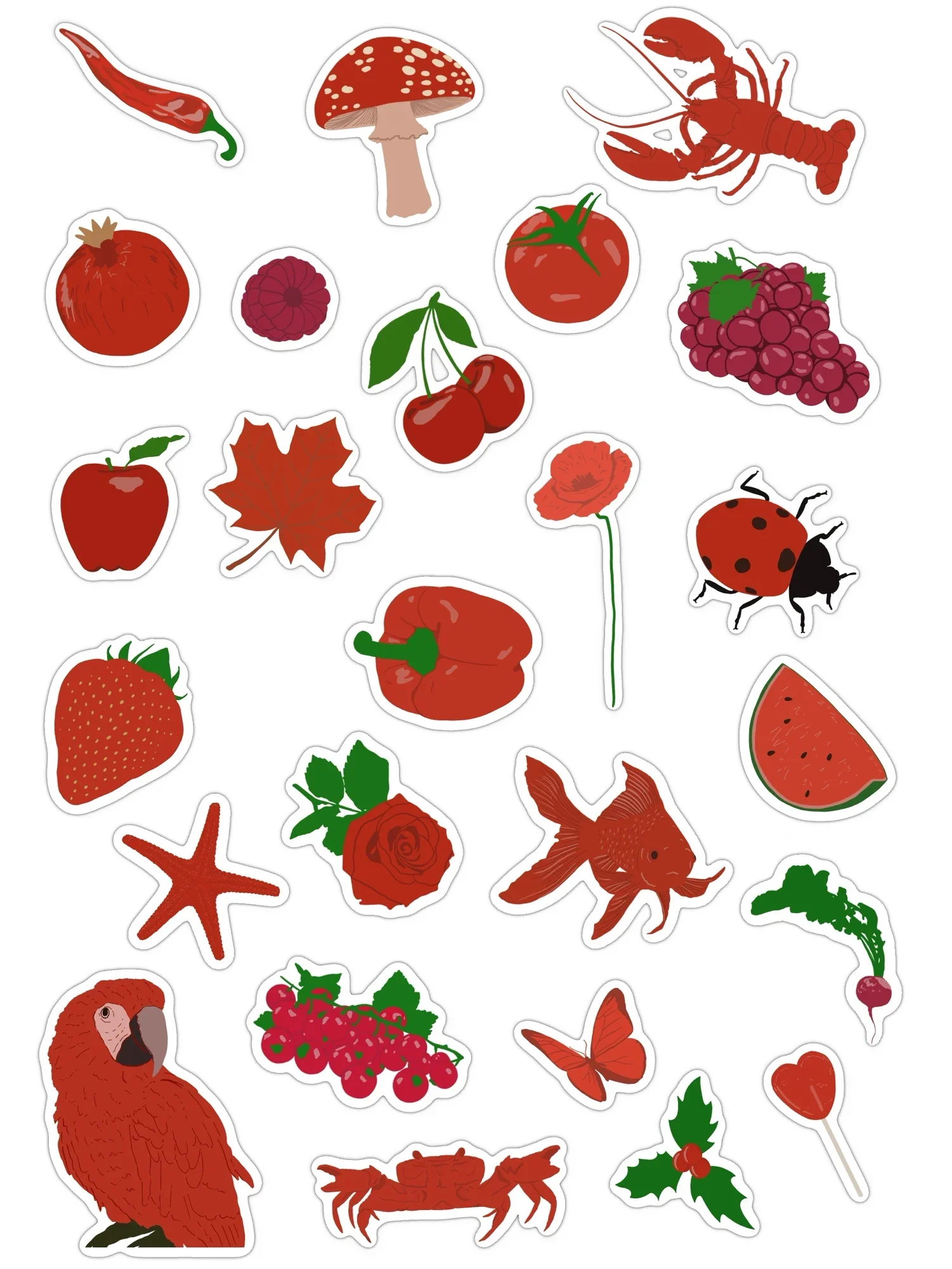 Pack stickers détaillé "La vie en rouge", symboles rouges, stickers waterproof