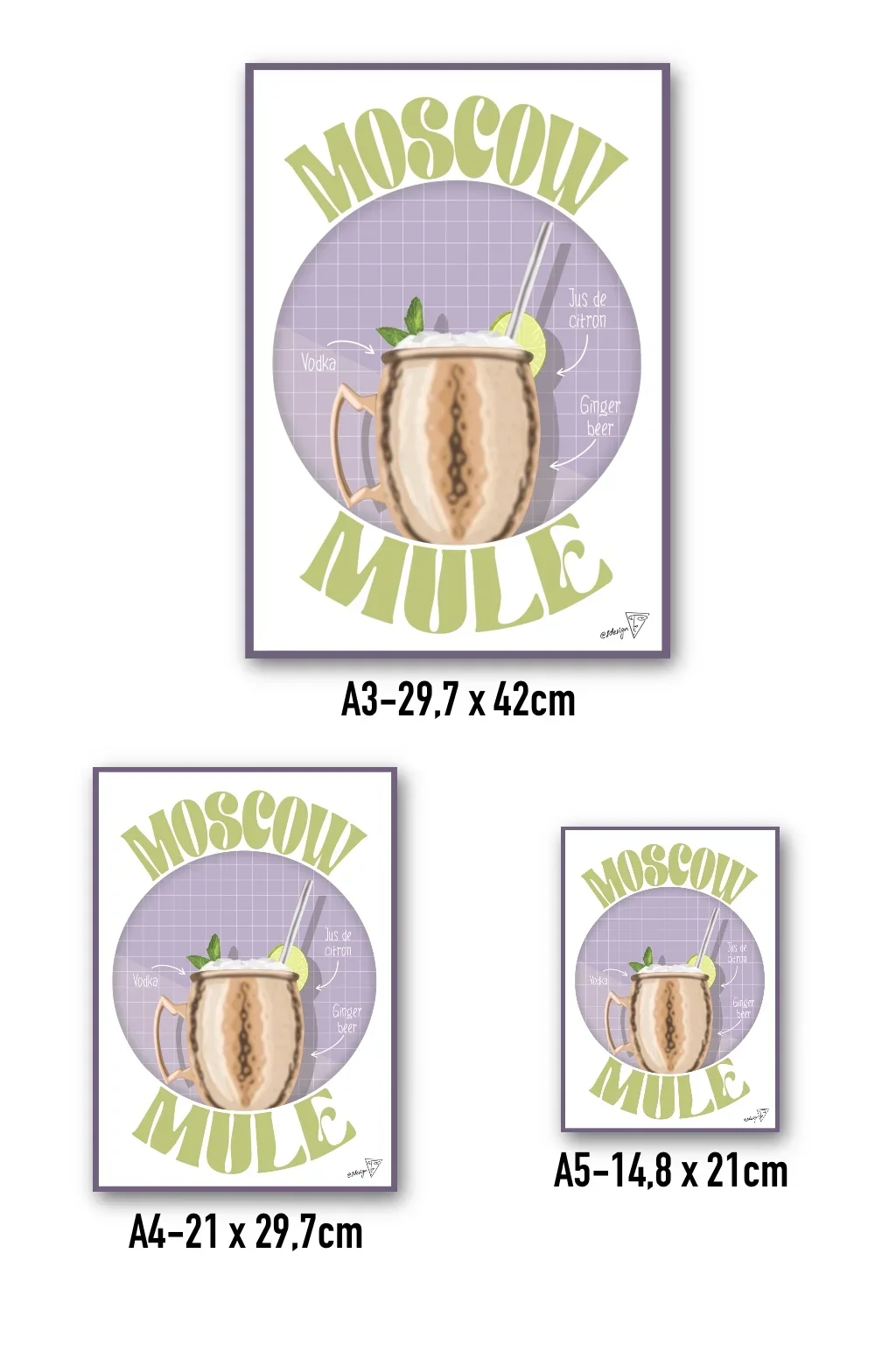 Affiche cocktail Moscow Mule disponible en formats A3, A4, A5 - création SDesiGn