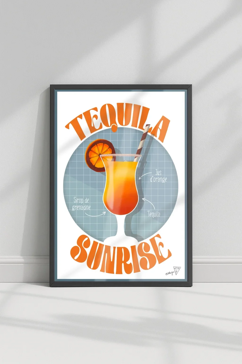 Affiche cocktail Tequila Sunrise dans un cadre, décoration murale