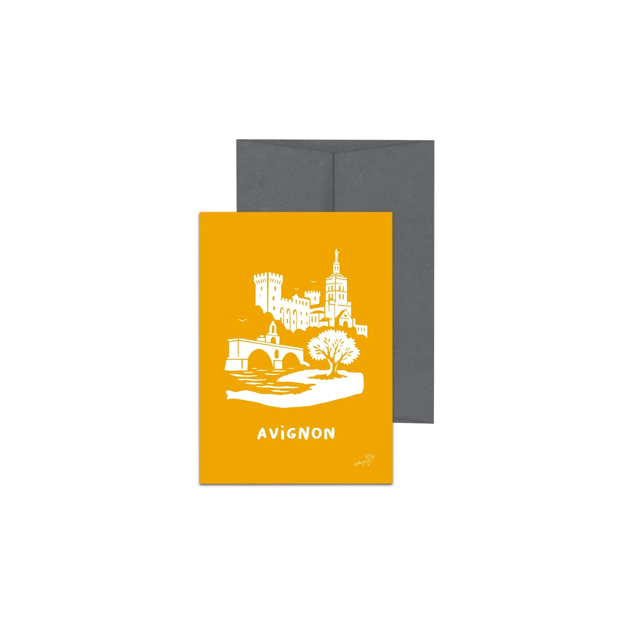 Carte postale de la ville de Avignon, fond orange, avec enveloppe
