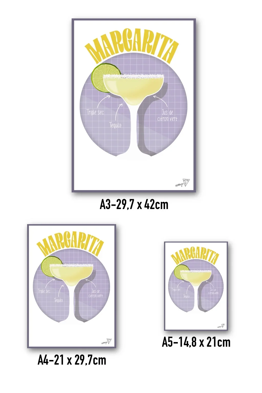 Affiche cocktail Margarita disponible en formats A3, A4, A5 - création SDesiGn