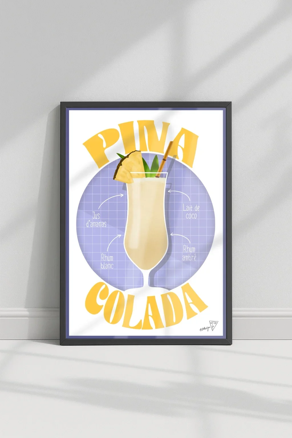 Affiche cocktail Pina Colada dans un cadre, décoration murale