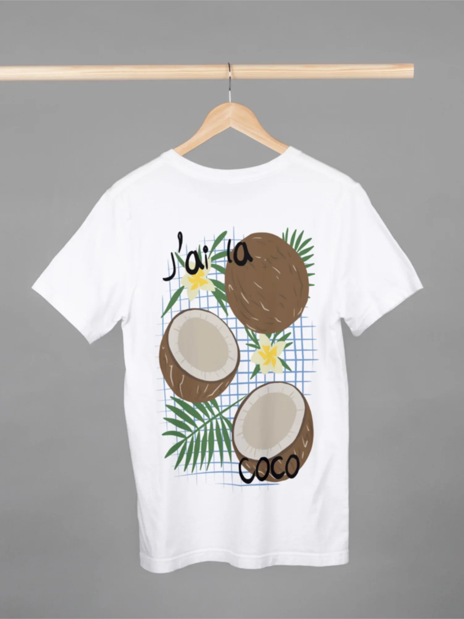 tshirt-noix-de-coco-fruits-fleurs-unisexe-taille-unique.webp