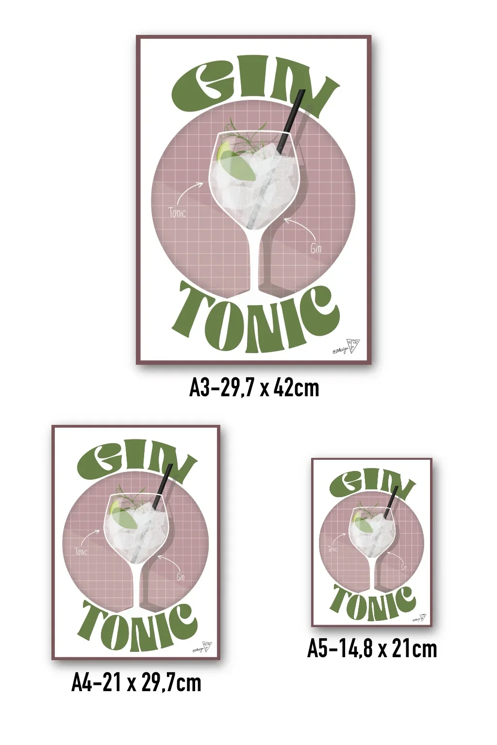 Affiche cocktail Gin Tonic disponible en formats A3, A4, A5 - création SDesiGn