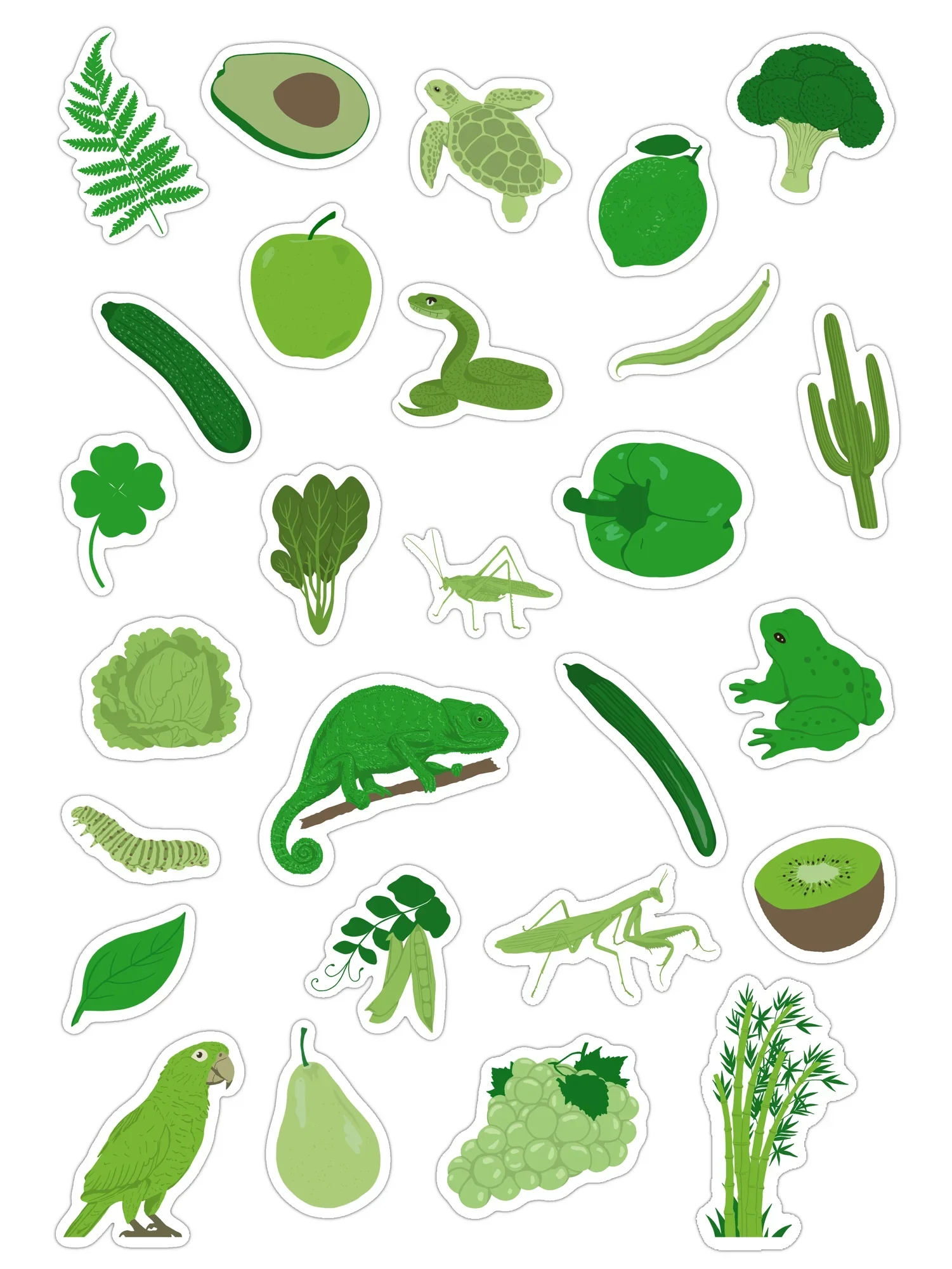 Pack stickers détaillé "La vie en vert", symboles verts, stickers waterproof