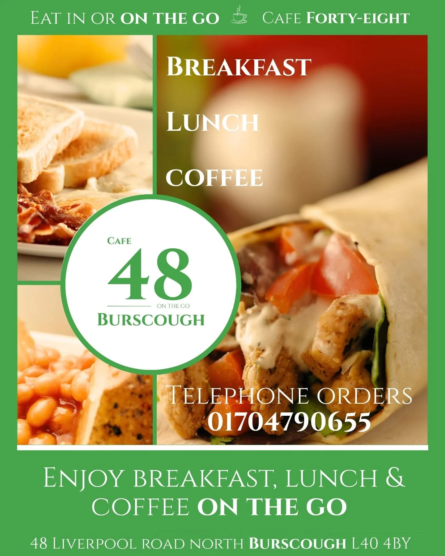 Breakfast. Lunch. Coffee. Sorted. 🍳☕

Pop into Caf&eacute; 48, Burscough &mdash; eat in or take it on the go! #Cafe48 #Burscough