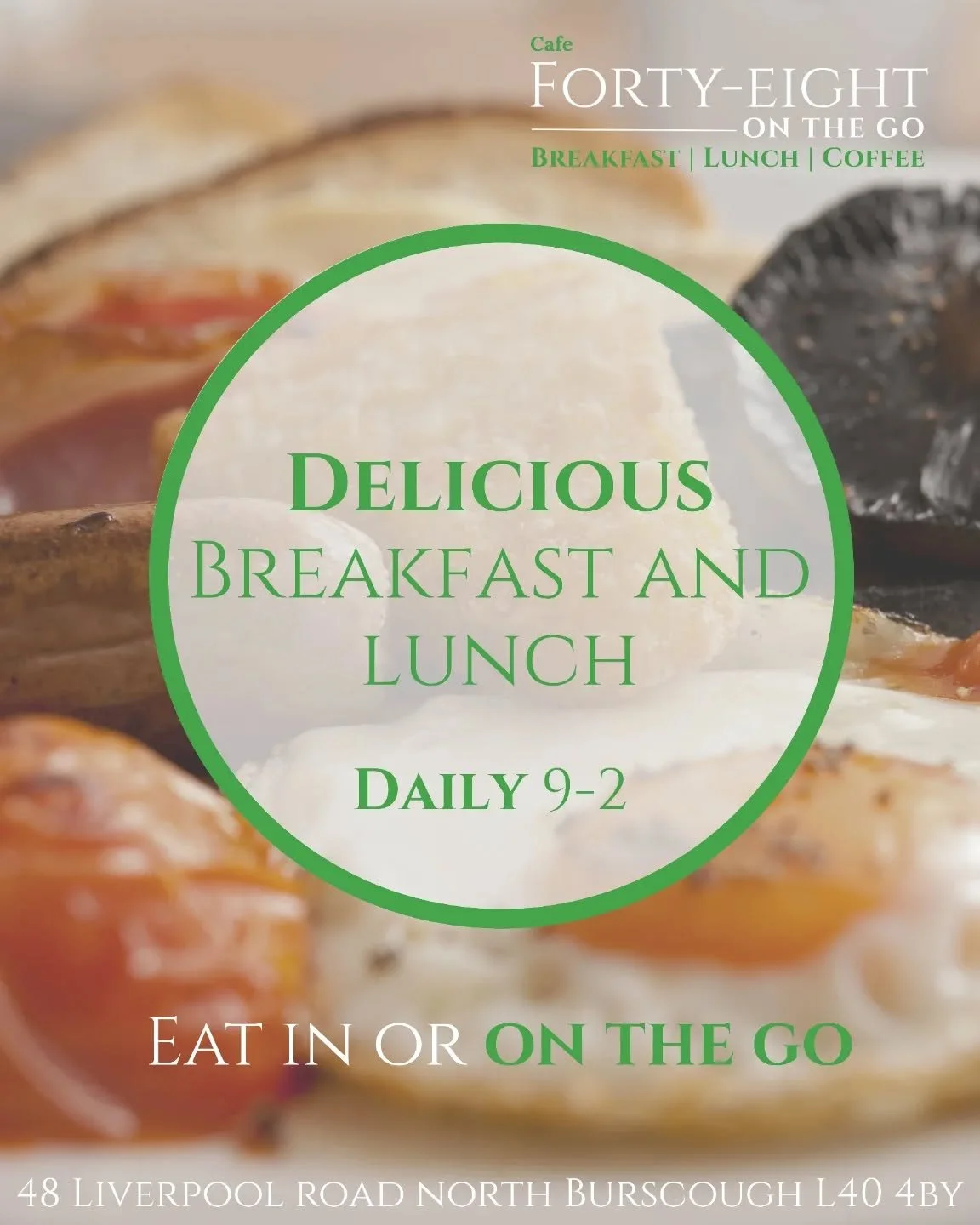 Fuel your day at Cafe Forty-Eight 🥓☕

Serving delicious breakfasts and lunches daily, 9&ndash;2.
Pop in to eat or grab it on the go..

📍48 Liverpool Rd N, Burscough L40 4BY

#Cafe48 #BurscoughEats #BreakfastGoals #LunchDoneRight #CoffeeTime #LocalC
