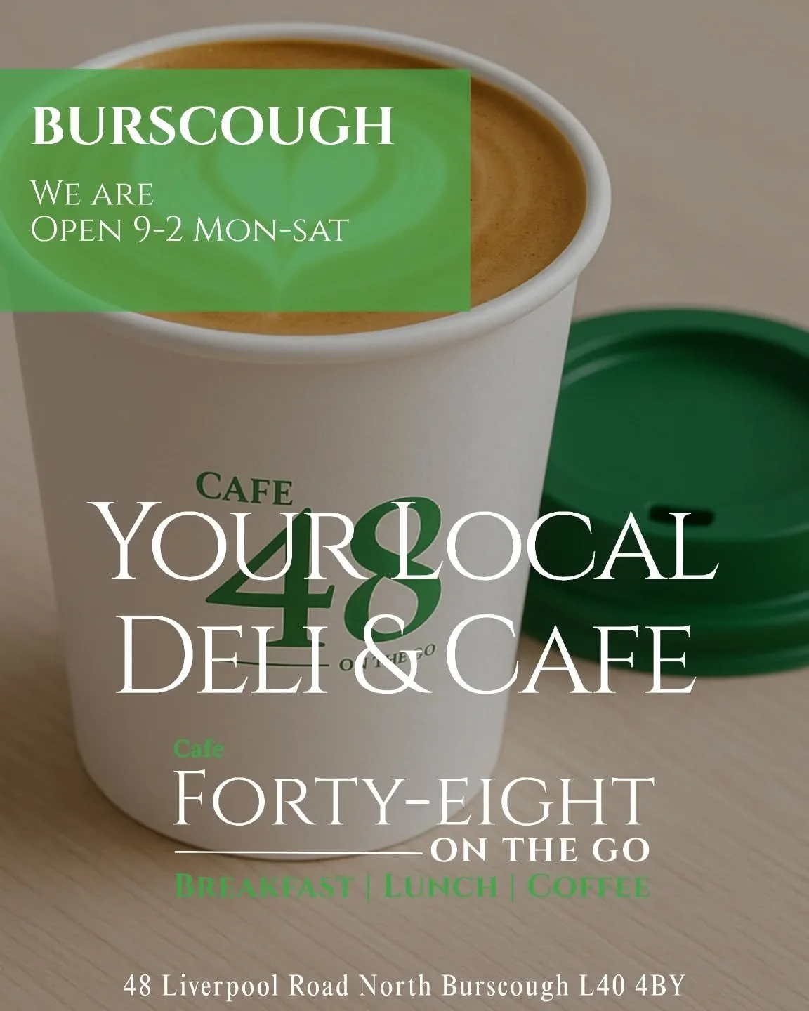 Your local spot for great coffee, fresh food, and friendly faces ☕🥐

Pop into Cafe Forty-Eight Burscough &mdash; open 9&ndash;2 Monday to Saturday 10-2 for breakfast, lunch, and barista coffee.

📍 48 Liverpool Road North, Burscough

#Cafe48 #Bursco