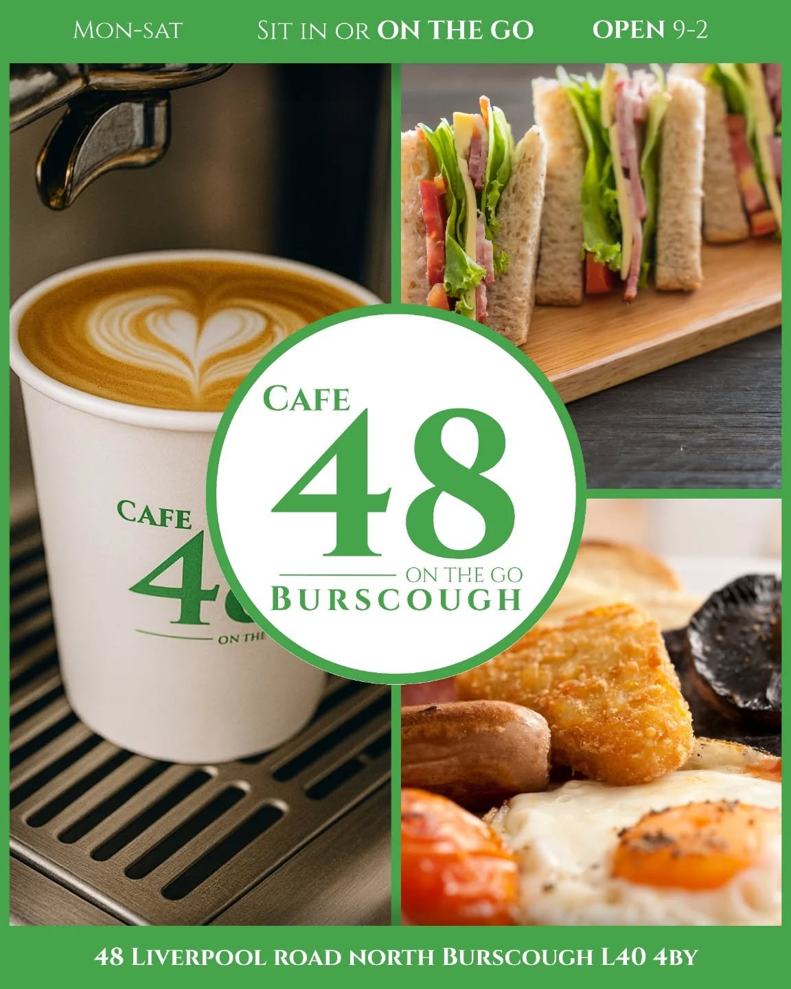 Saturday plans start with coffee at Caf&eacute; 48 ☕🥪🍳

Whether you&rsquo;re sitting in or grabbing something on the go, we&rsquo;ve got your favourites ready.

✨ Open Mon&ndash;Fri 9&ndash;2
✨ Sat 10&ndash;2

📍 48 Liverpool Road North, Burscough 