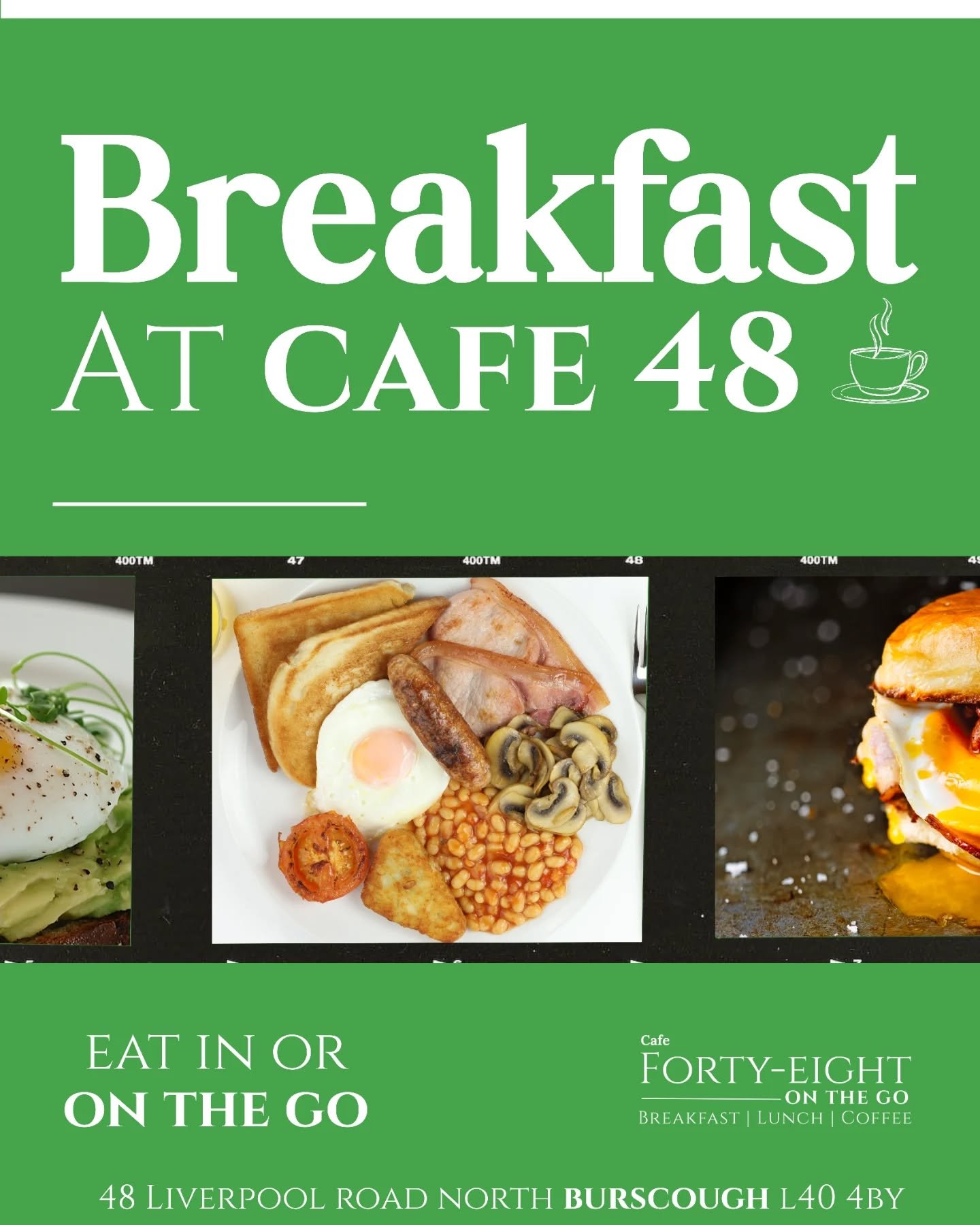 Breakfast that wakes you up. Lunch that keeps you going.

Real food, freshly made, all day at Caf&eacute; 48. 

Mon - Fri 9-2
Say 10-2

📍48 Liverpool Road North Burscough L40 4BY

📞 01704 790655

#Cafe48 #Burscough #BreakfastAndLunch #LancashireFoo