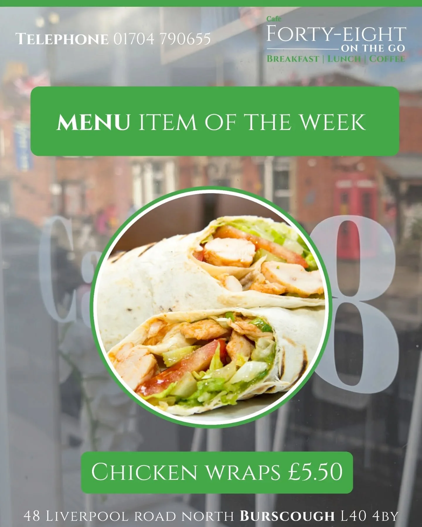 Wrap of the week 🌯

Freshly made Chicken Wraps.

Choose from Tikka &bull; Salt &amp; Pepper &bull; Sweet Chilli &bull; Cajun.

Perfect for lunch on the go.

#Cafe48 #Burscough #BurscoughVillage #LancashireEats #LunchOnTheGo #FreshFoodDaily #ChickenW