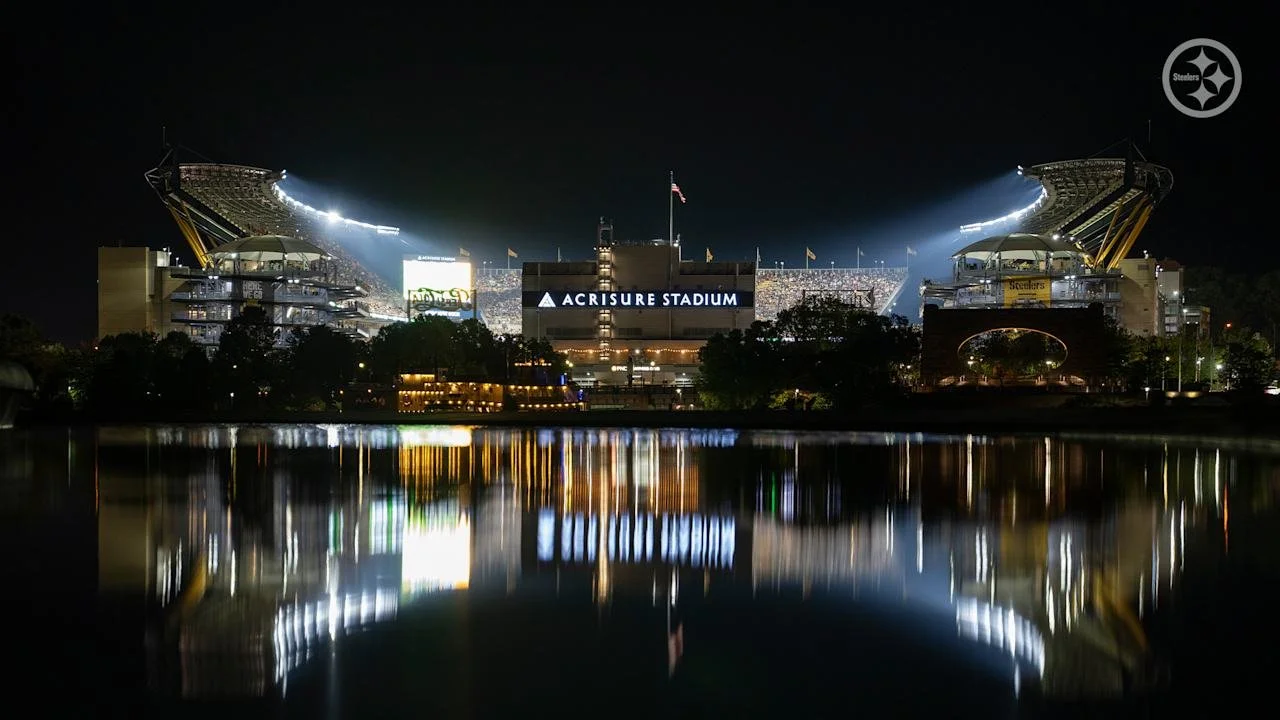 A view of Acrisure Stadium at night