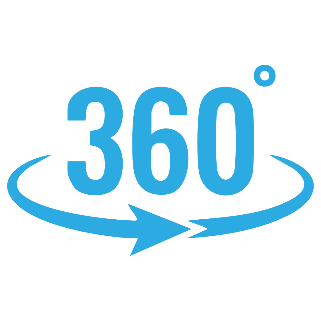 360-degree rotation symbol with the number 360 and an arrow circling around it.