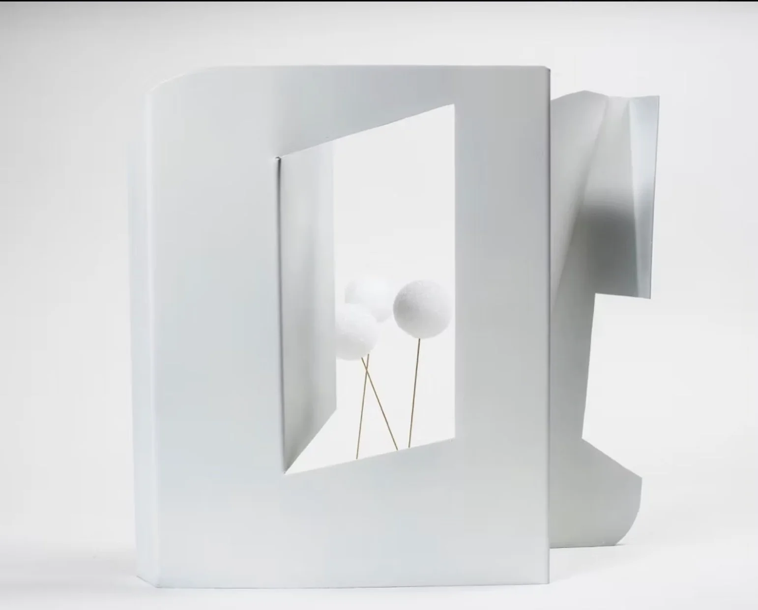 Untitled, 2016, steel, paint, Styrofoam ball, and metal shapes, 17 W × 15 H × 15 D in