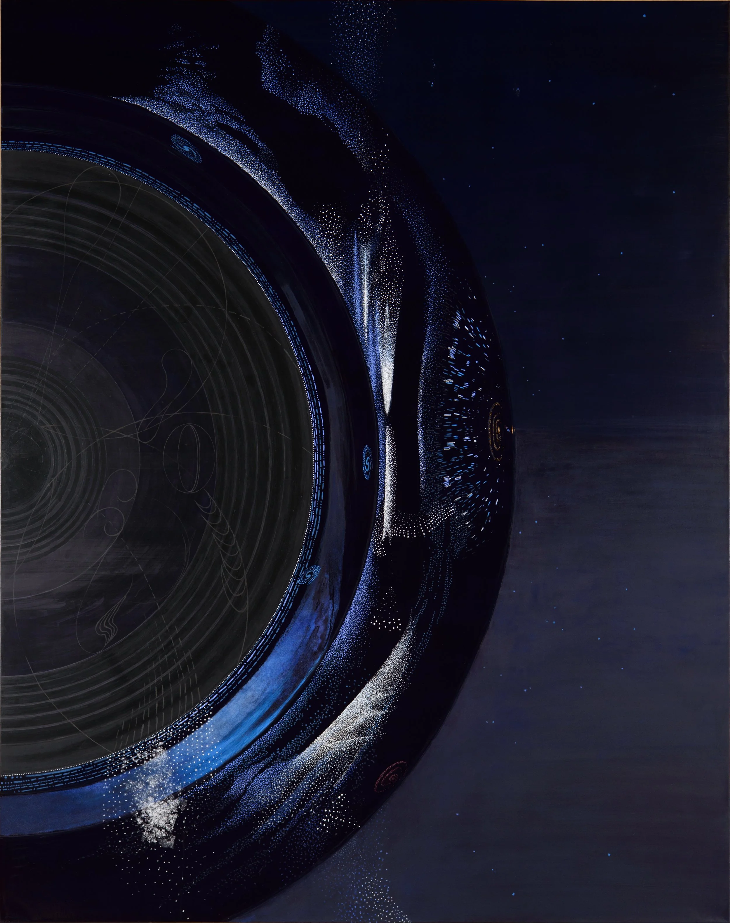 Galaxy: Event Horizon, right canvas, 2018
mineral pigment, lapis lazuli, azurite, seashells, coral, mica, acrylic, and salt on linen, 96 × 76 in