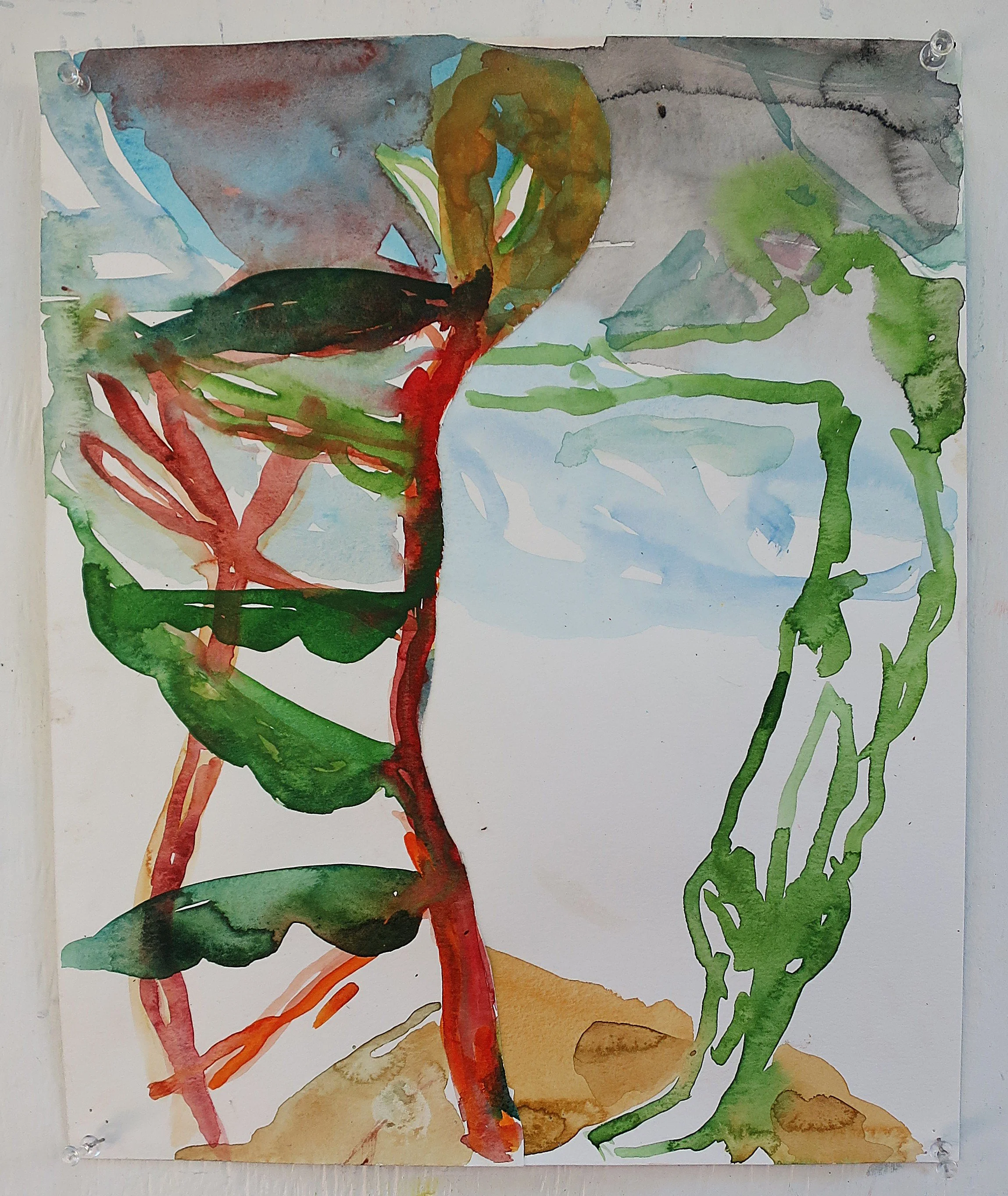 Sam Shaffer, The Definer, 2026. Watercolor and collage on paper, 15 in x 12 in.
