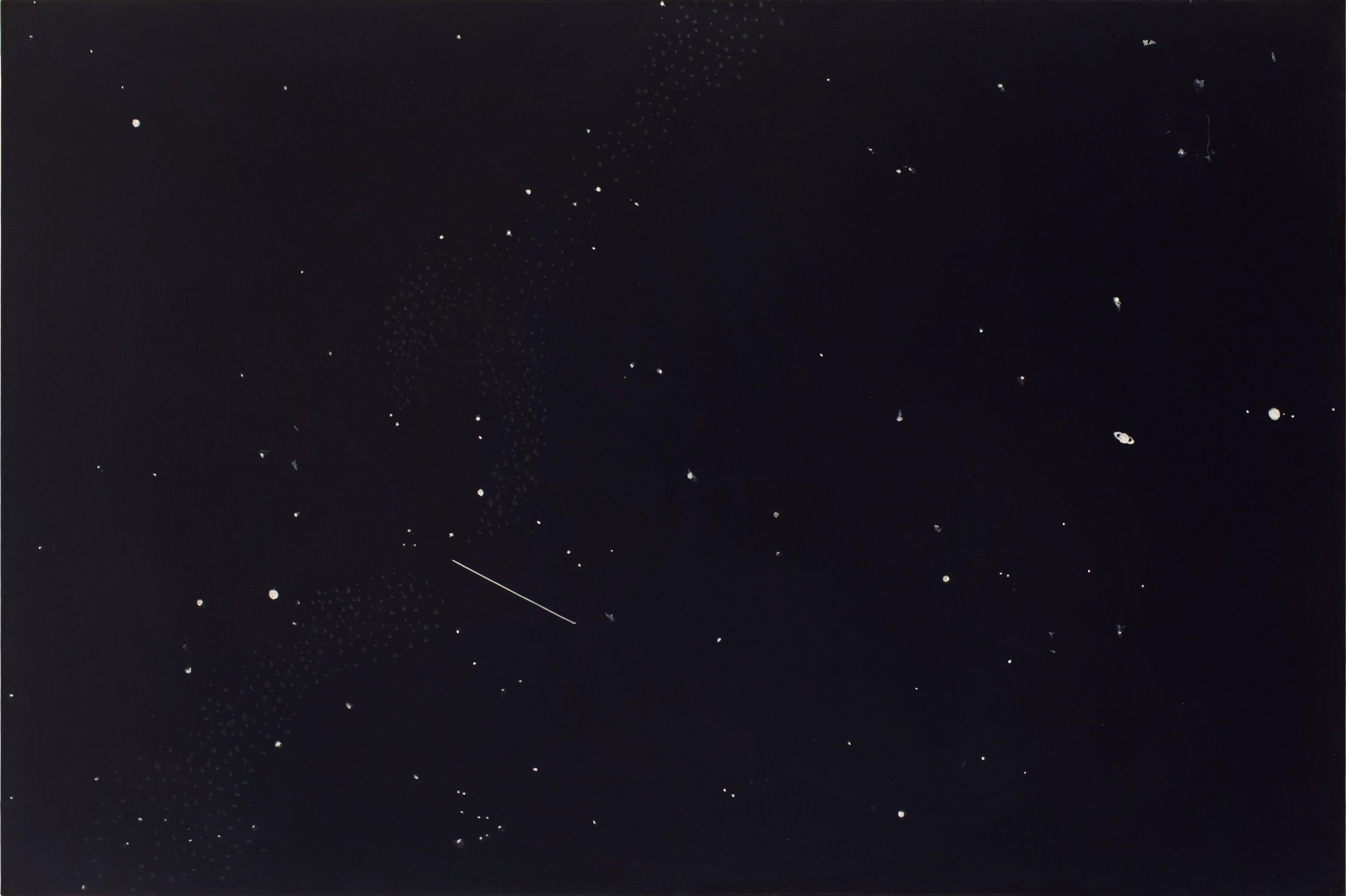 The Perseids in Geneva, August 2020, 2020
mineral pigment, seashell, and acrylic on linen, 24 × 36 in
