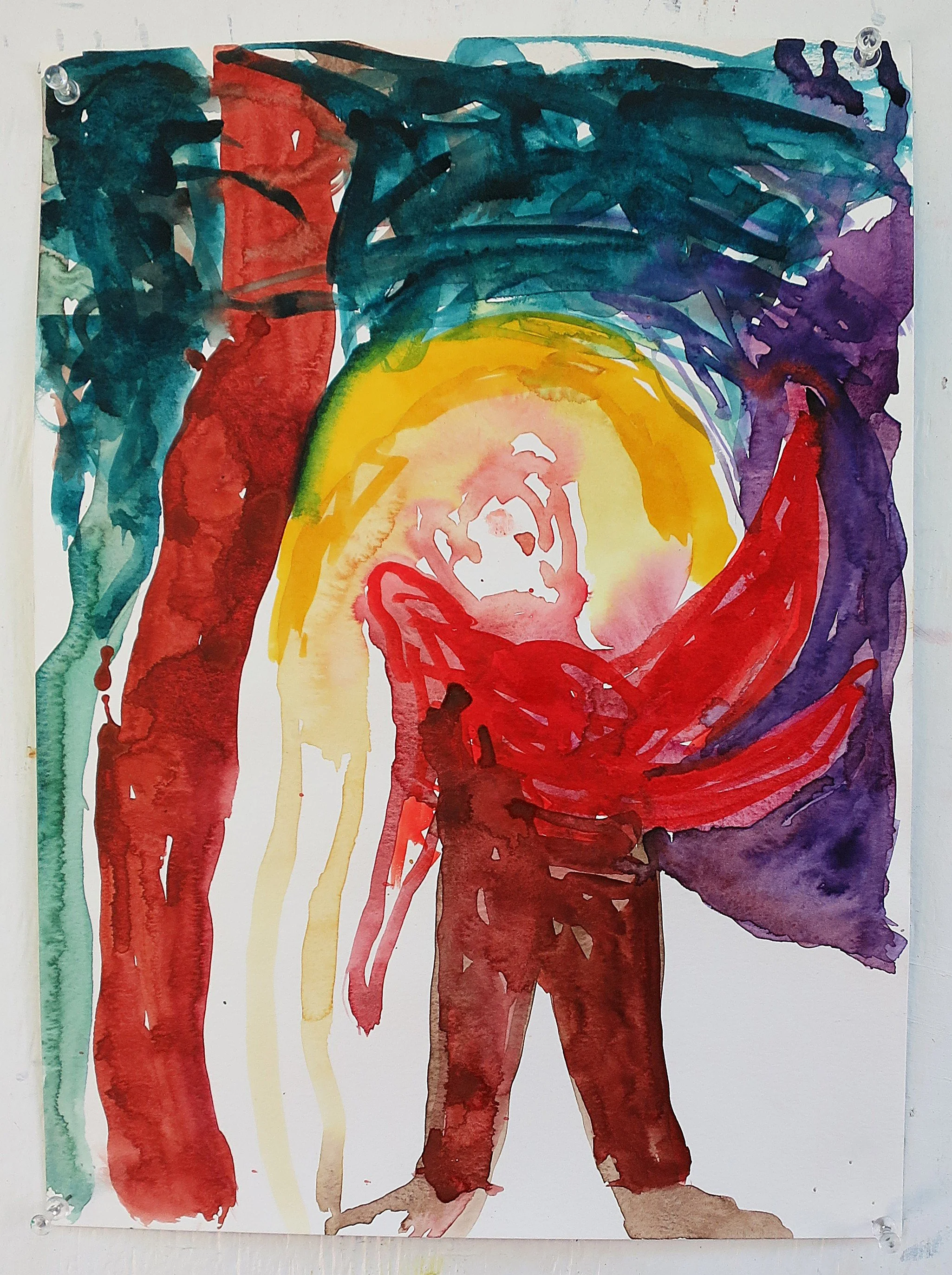 Sam Shaffer, Night Ghost, 2026. Watercolor and collage on paper, 15 in x 11 in.