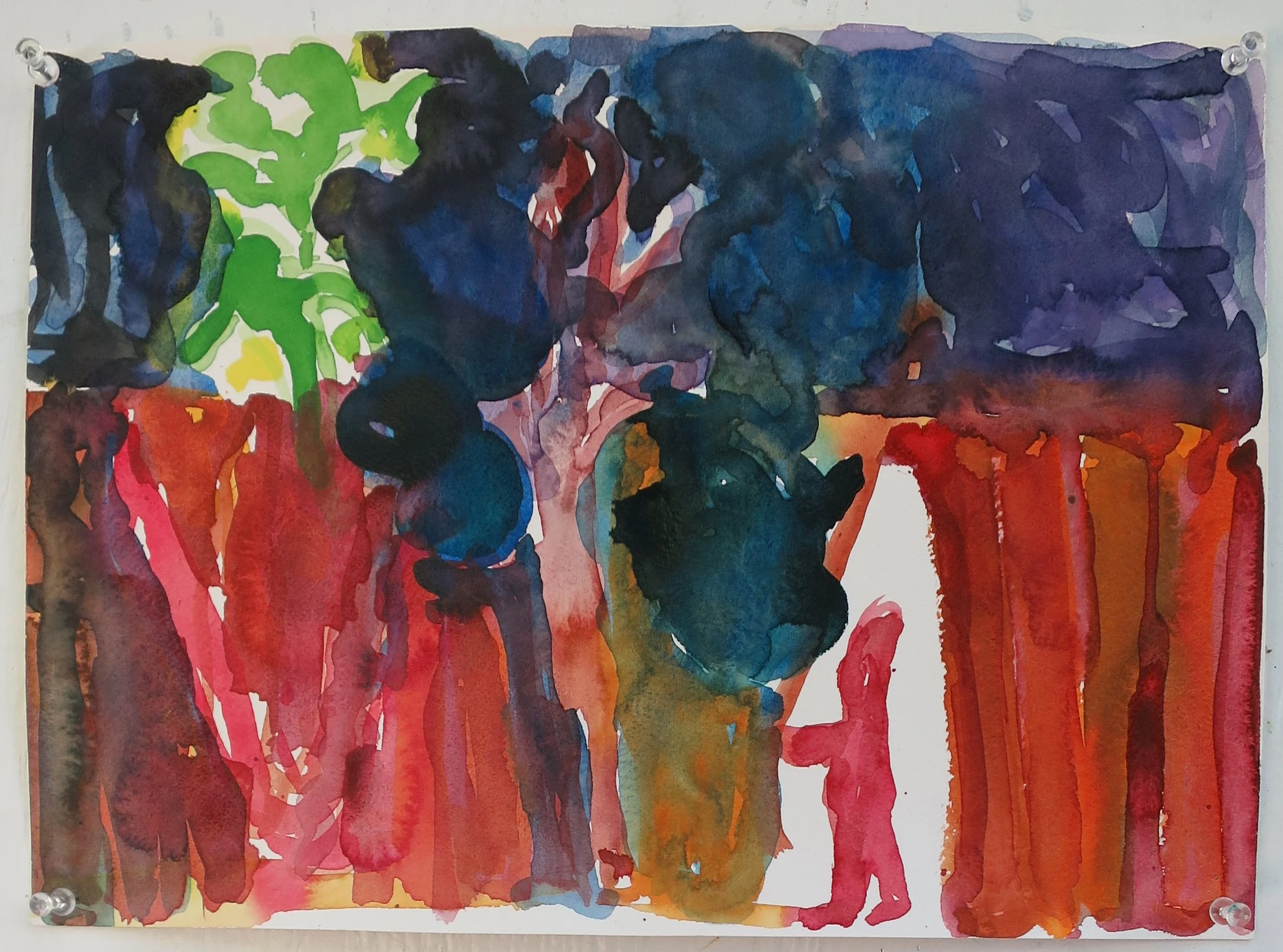 Sam Shaffer, Magic Show, 2026. Watercolor and collage on paper, 14 in x 10 in.