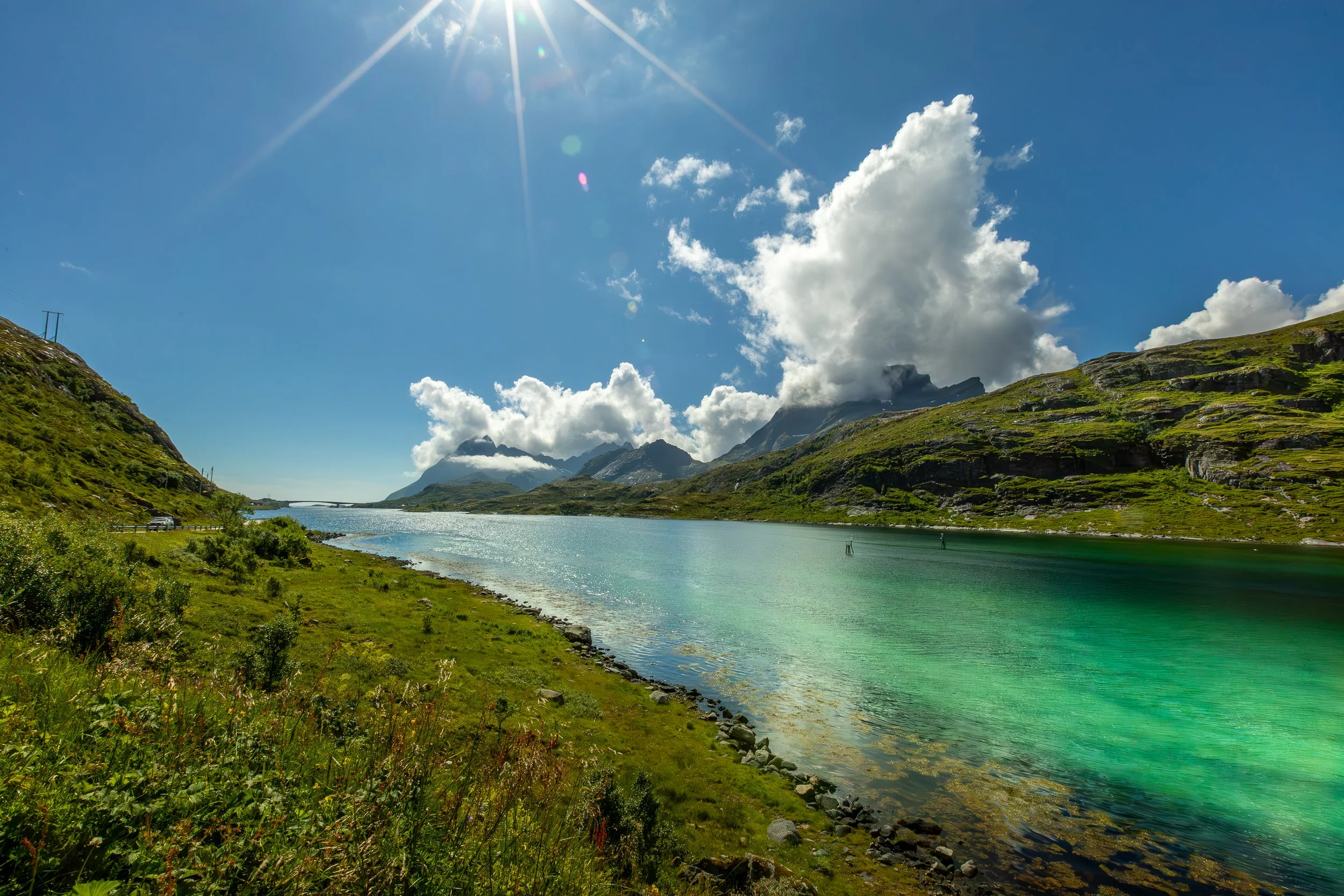 Mountains at Lofoten islands down to a fjord
