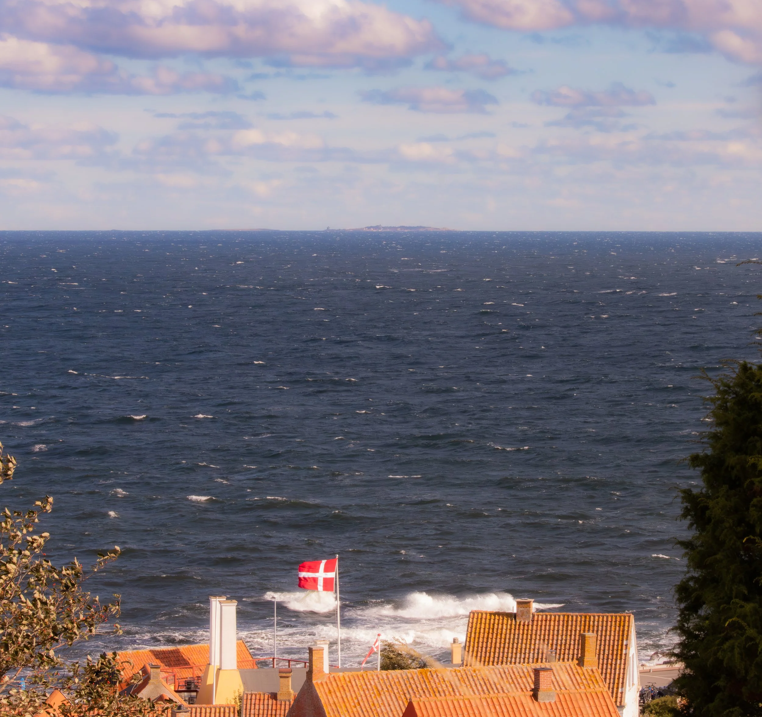 Danish flag in a coastal village 