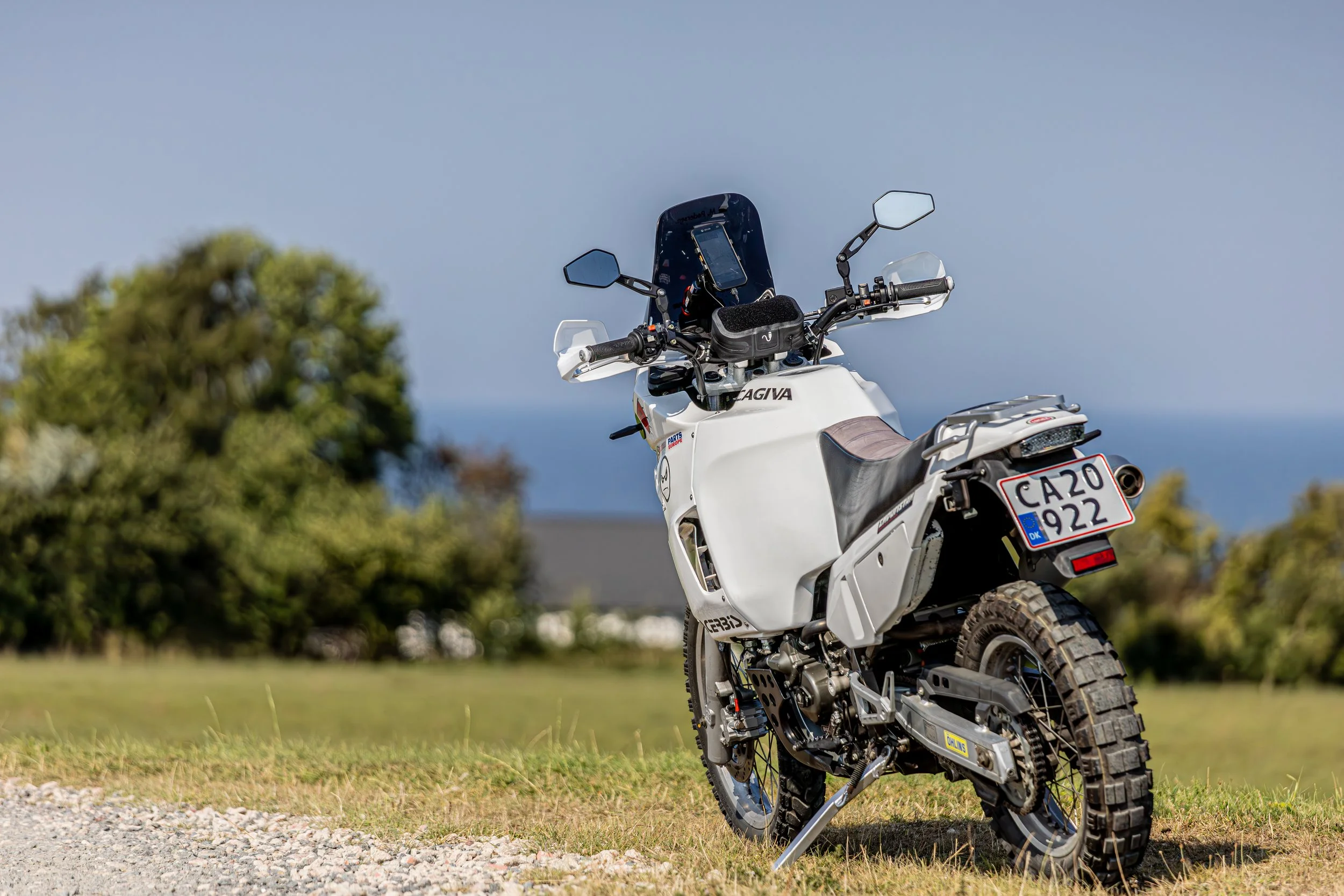 cagiva elefant on a small farm road