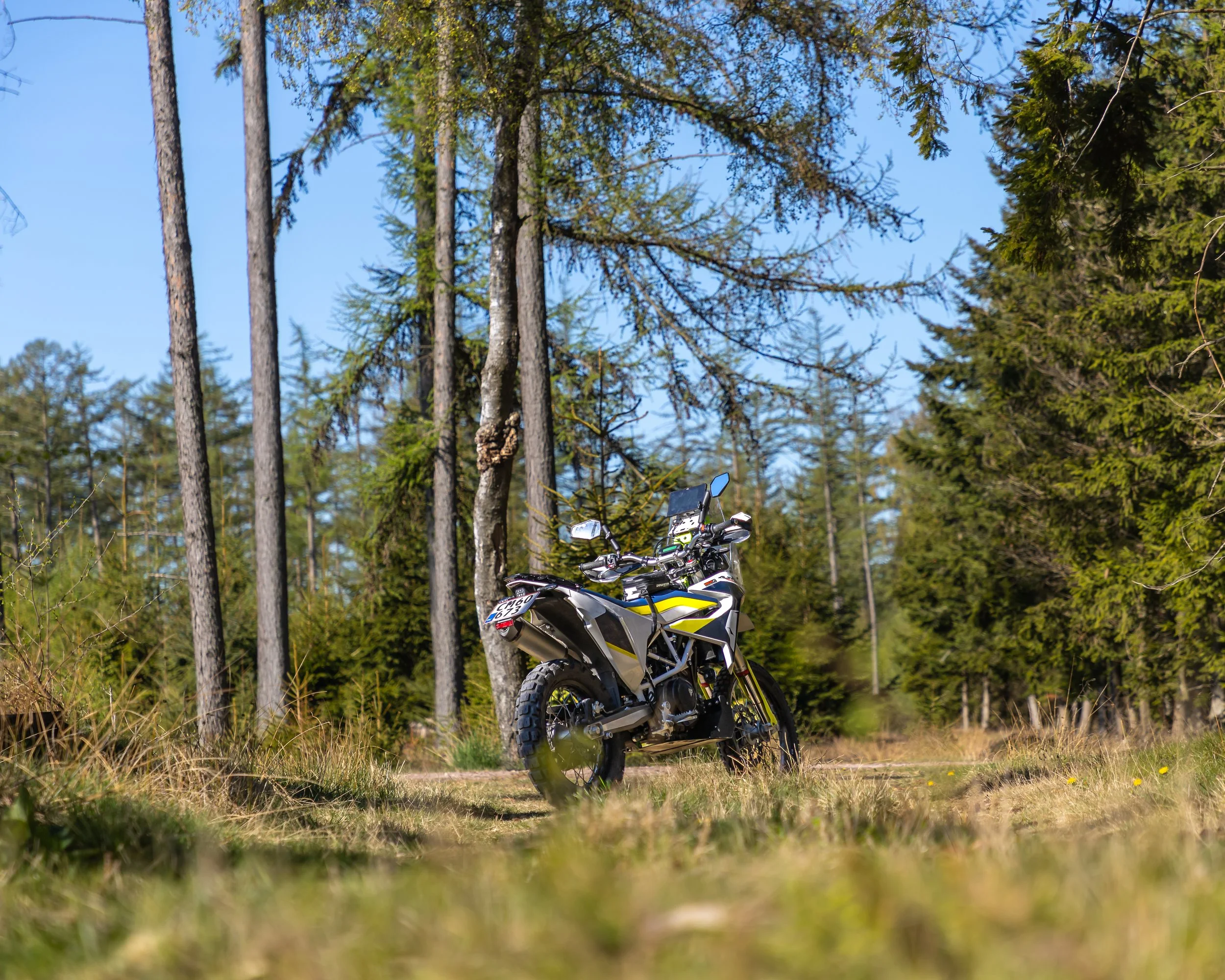Husqvarna 701 motorcycle in a forest