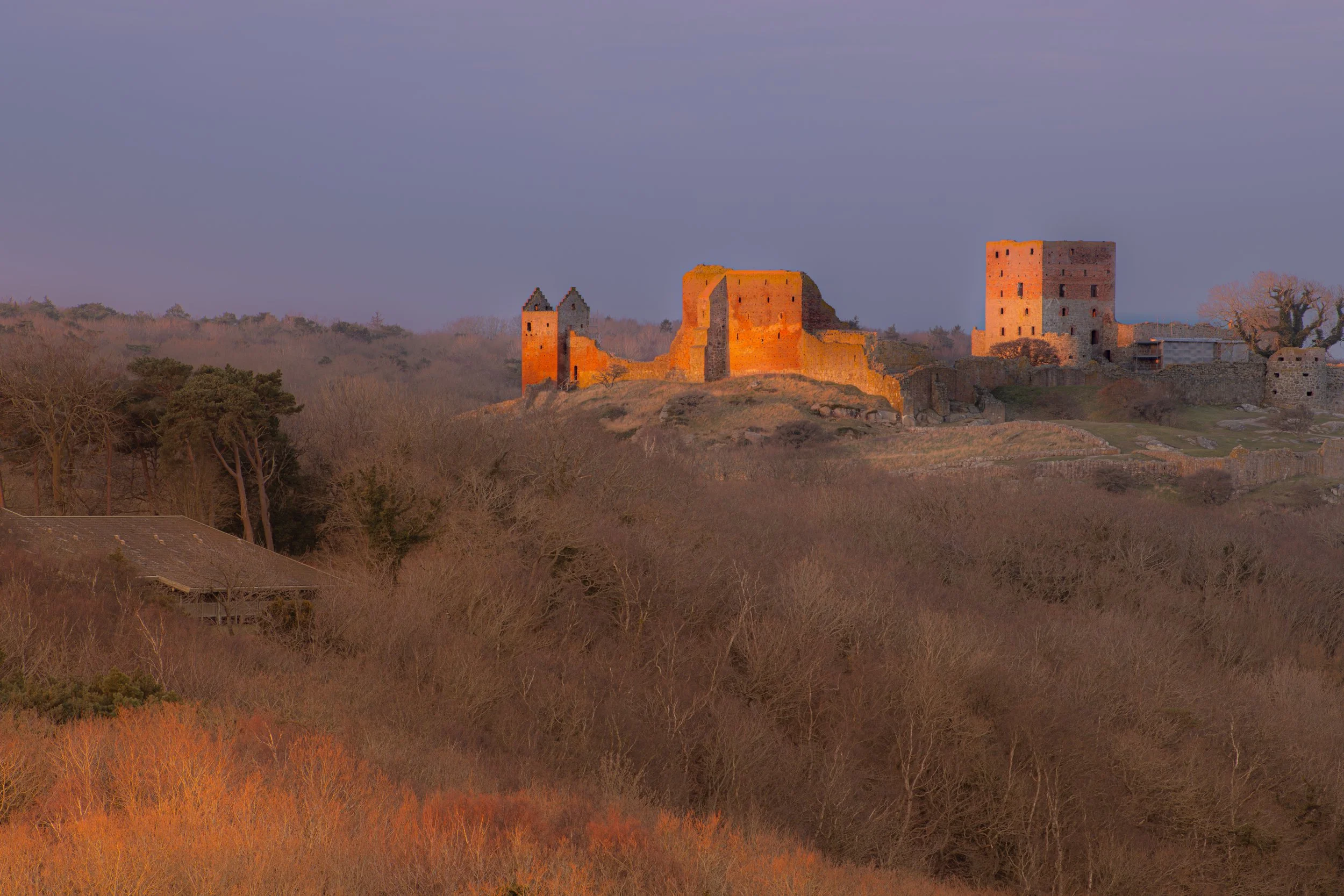Castle ruin at dawn in the first light